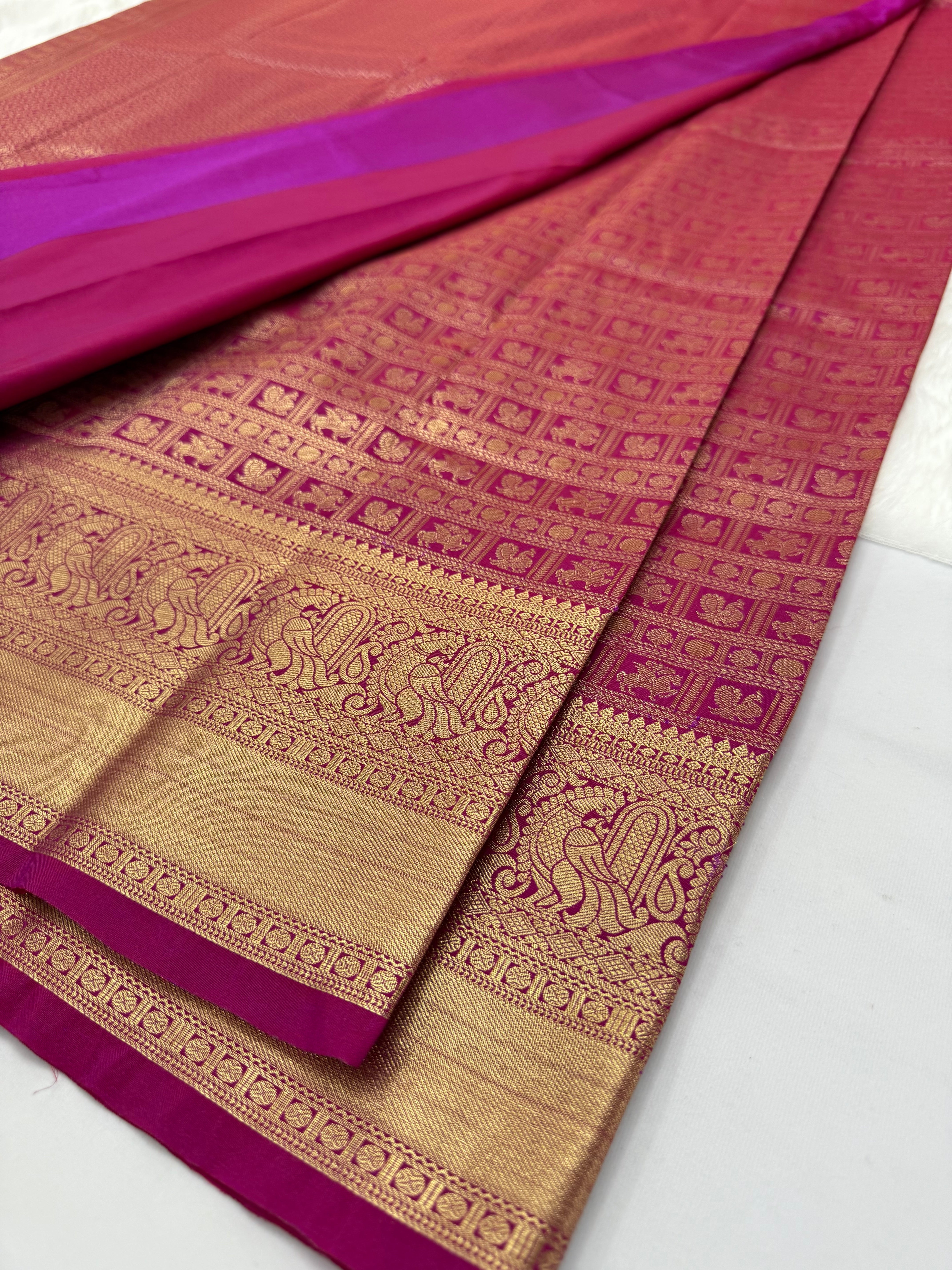 PREMIUM SEMI KANCHI SILK SAREE - FUCHSIA PINK