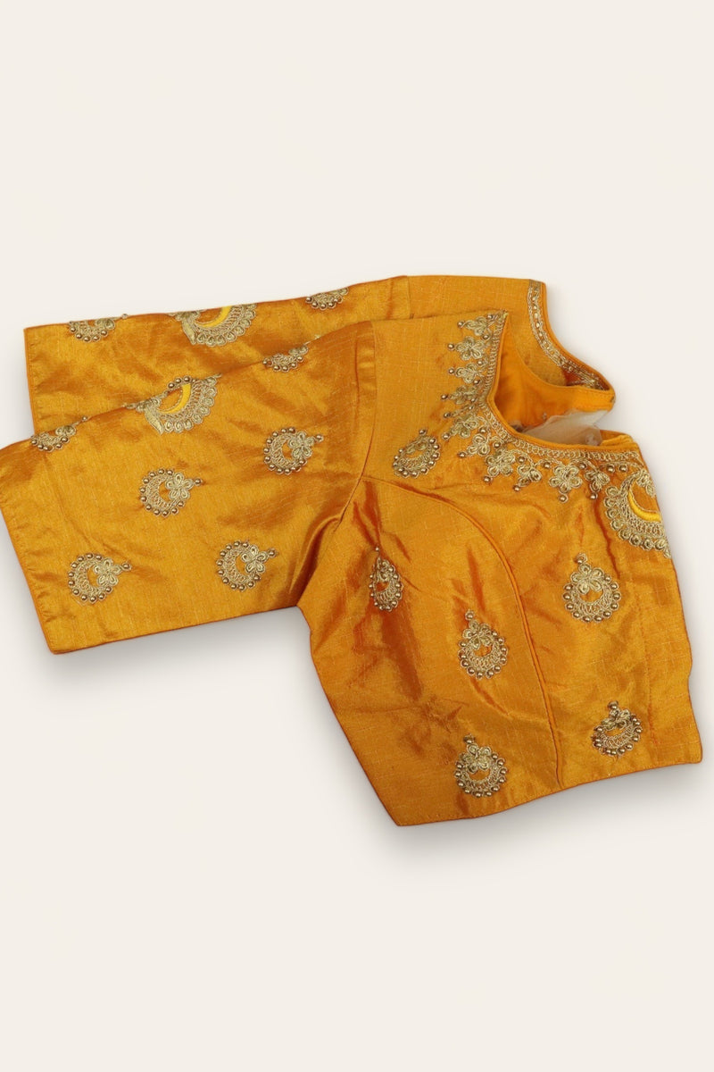 WOMEN'S READYMADE AARI MAGGAM WORK SAREE BLOUSE - ROYAL ORANGE