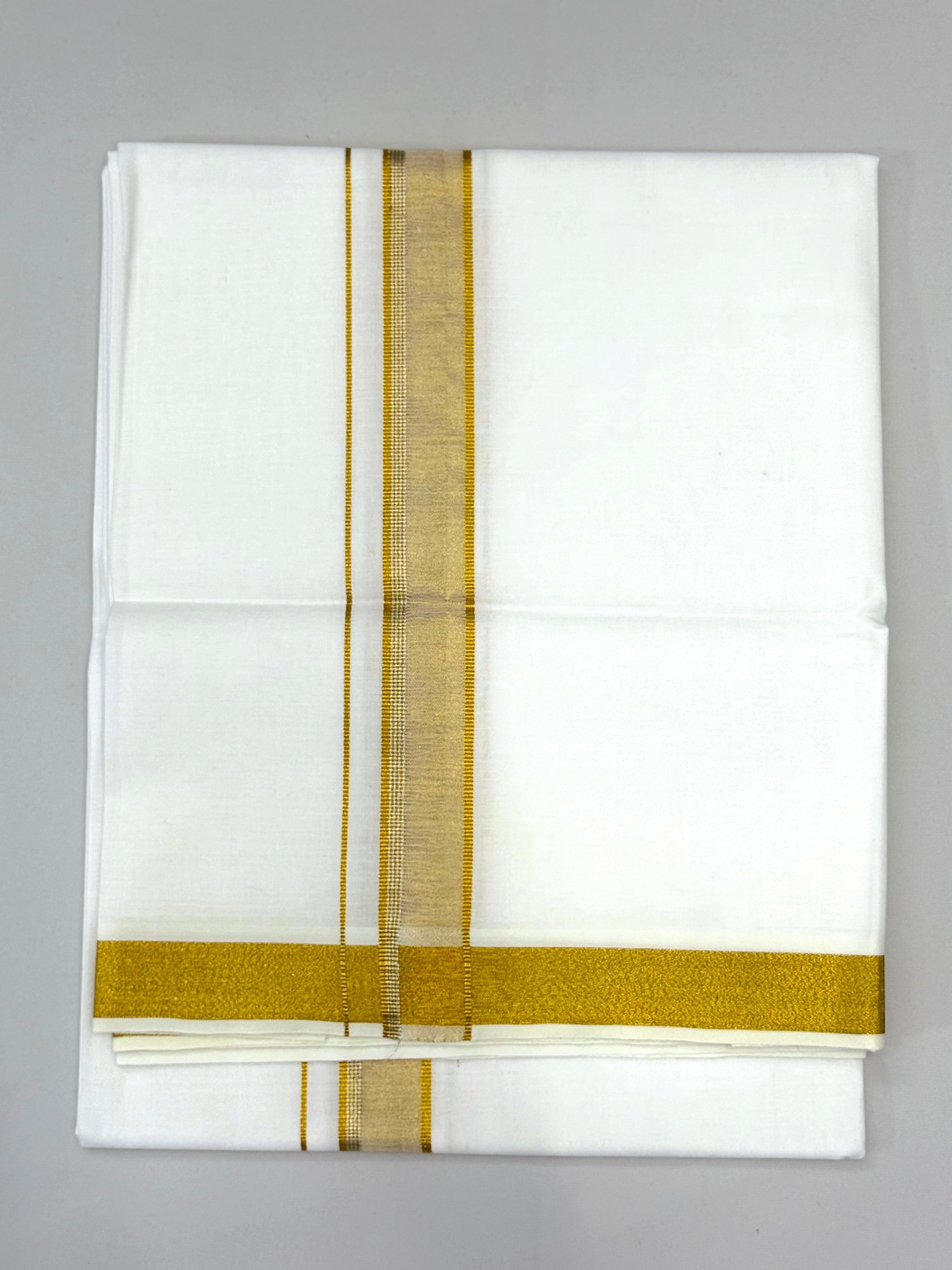MEN'S SINGLE DHOTI WHITE WITH FANCY GOLD ZARI BORDER