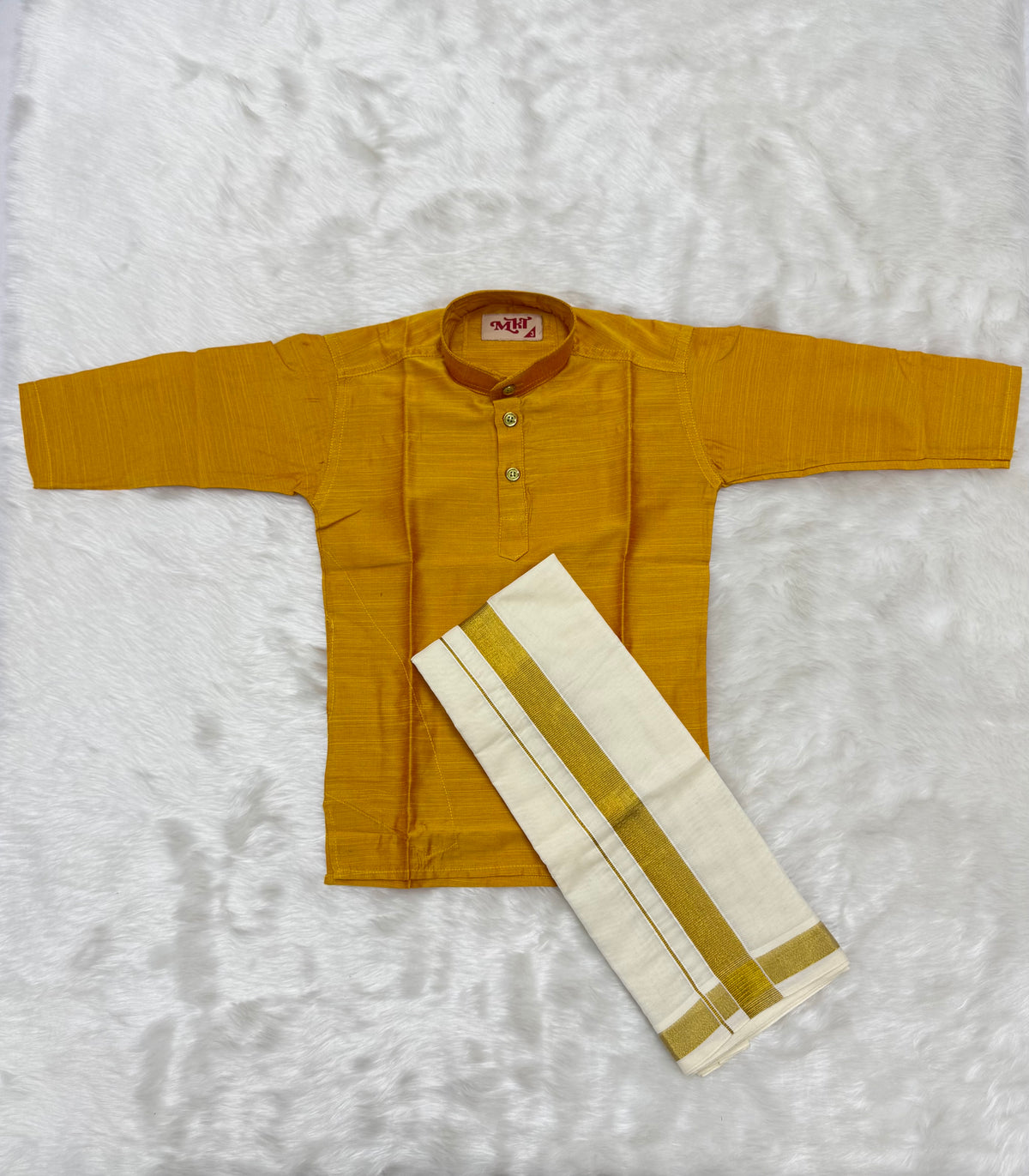 KIDS BOYS VELCRO DHOTI & KURTA COMBO SET - YELLOW