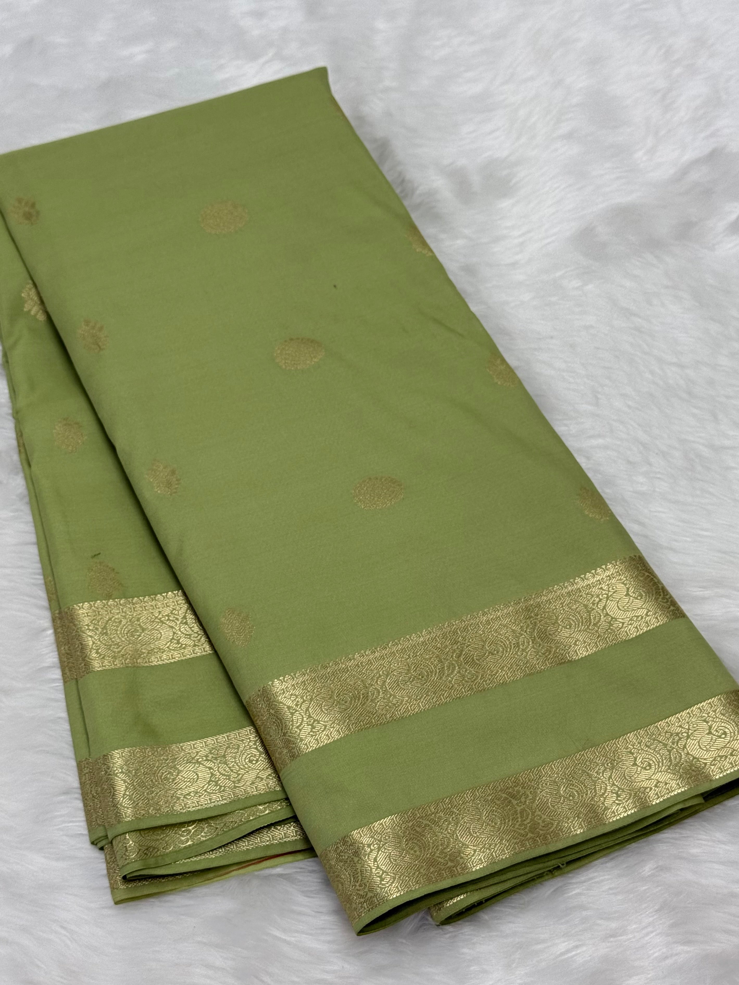PREMIUM SEMI KANCHI SILK SAREE - TEA GREEN
