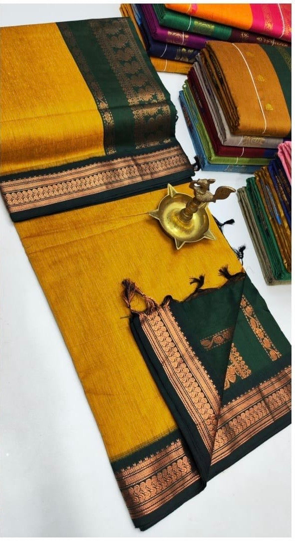 PREMIUM GADWAL/KALYANI COTTON SILK SAREES - PIRATE GOLD