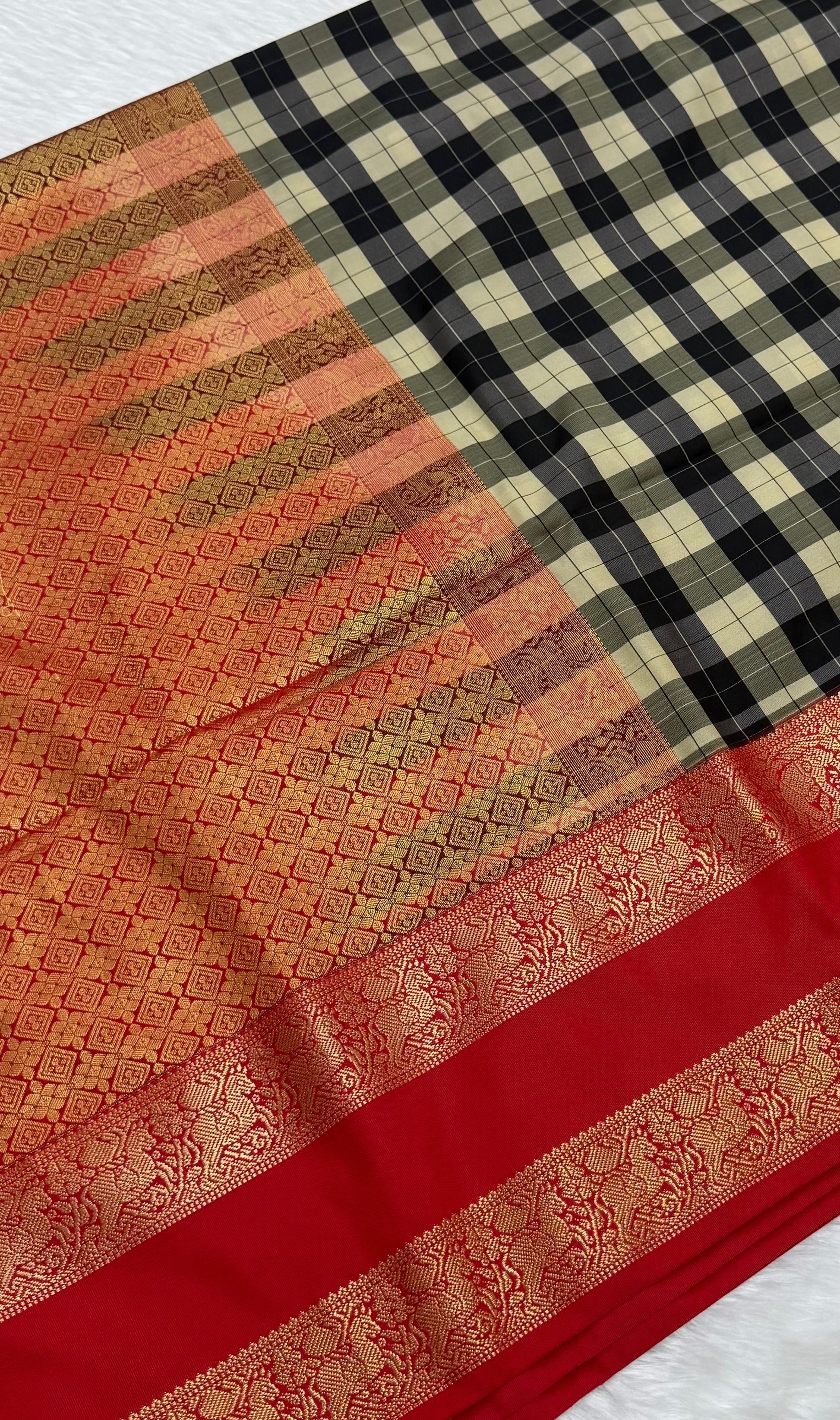 PREMIUM SEMI KANCHI SILK SAREE - (RED,MULTI)
