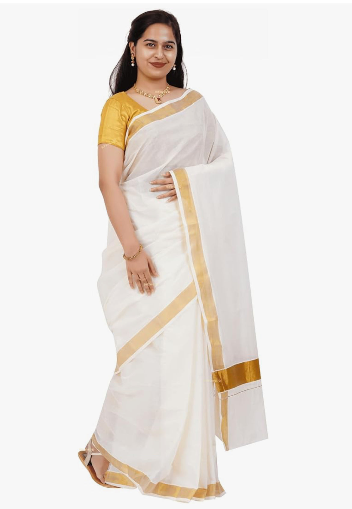 KASAVU COTTON OFF WHITE SAREE - GOLD BORDER