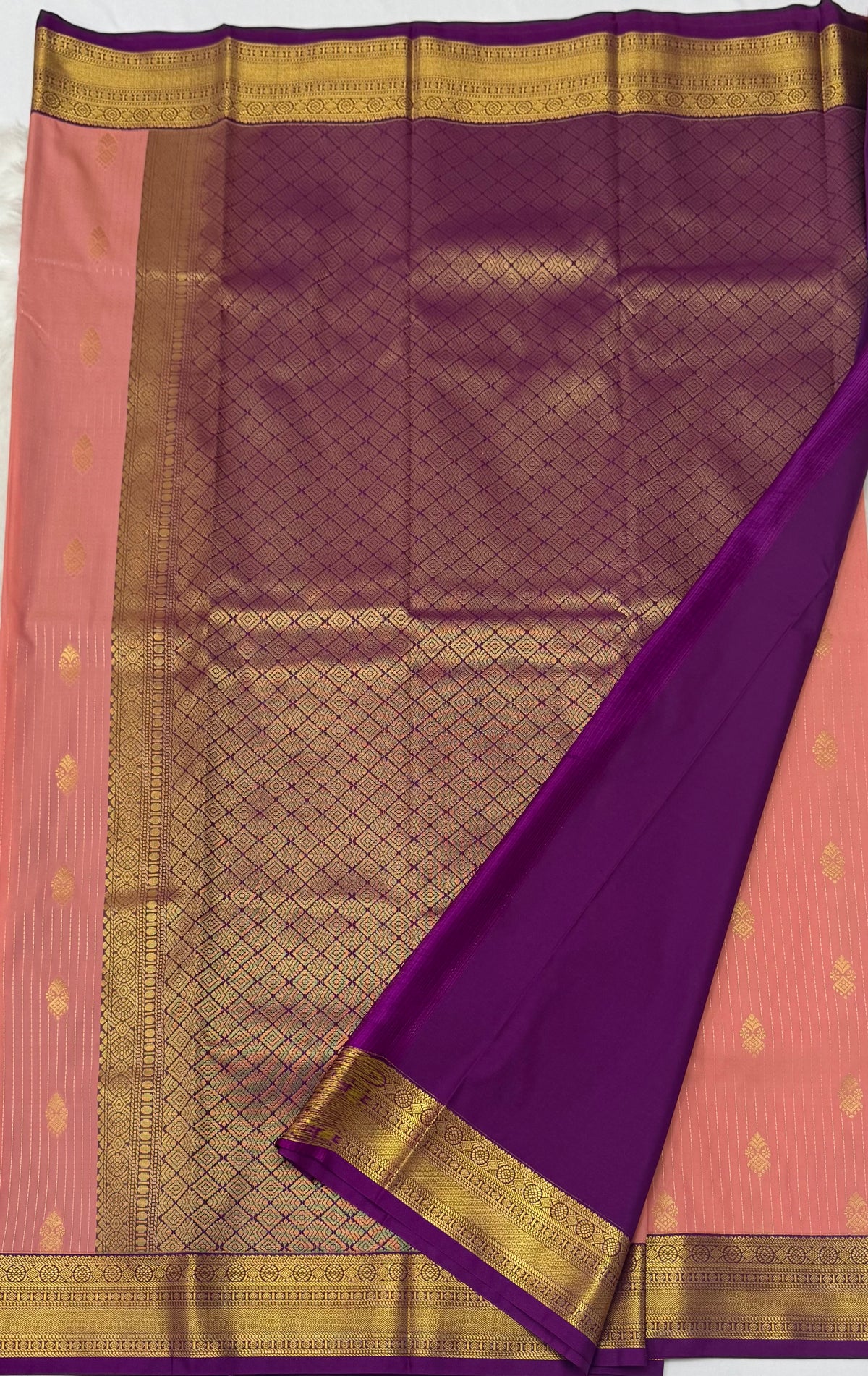 PREMIUM SEMI KANCHI SILK SAREE - SOFT PEACH