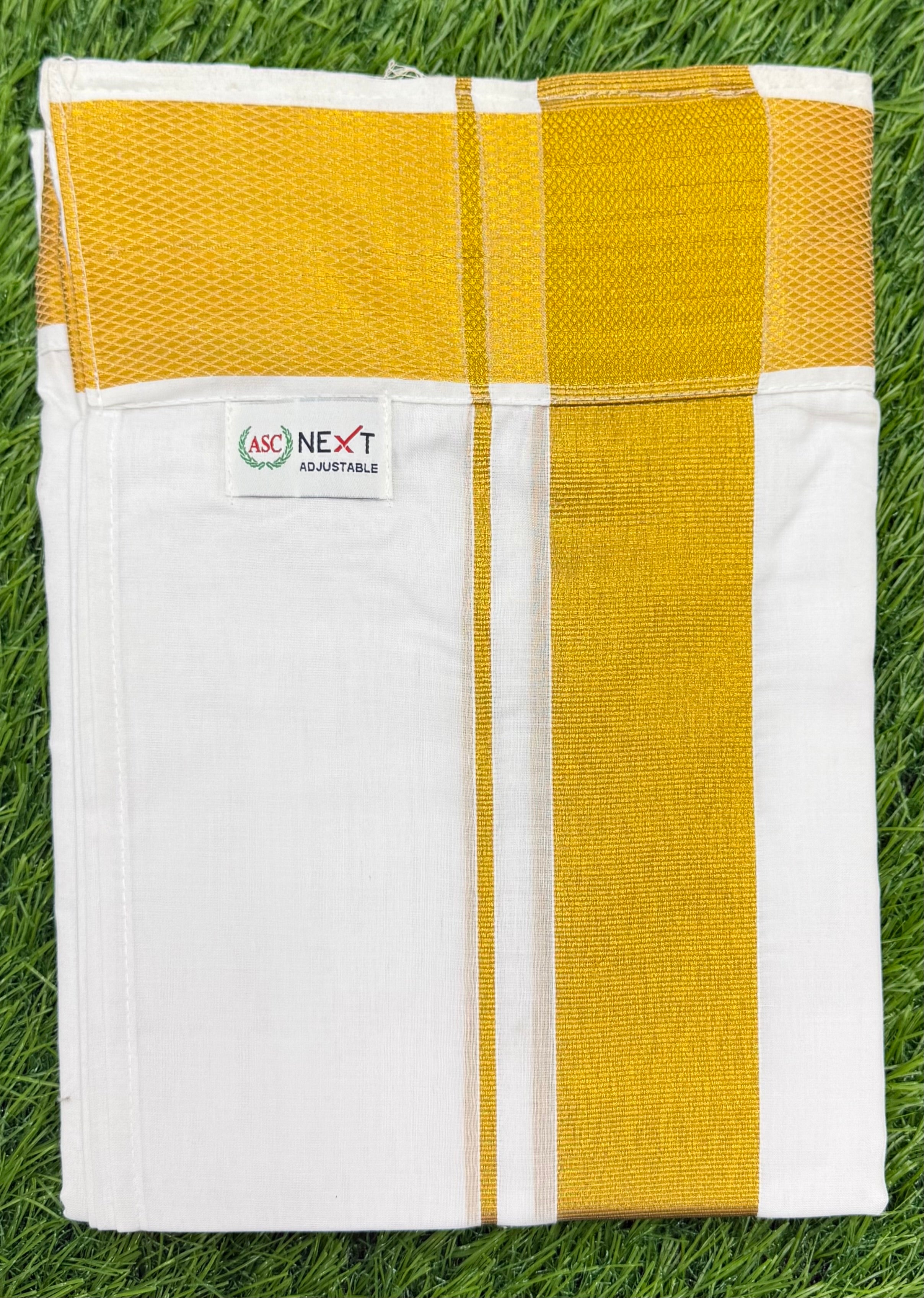 MEN'S DOUBLE DHOTI WHITE WITH GOLD ZARI BORDER 2''- VELCRO