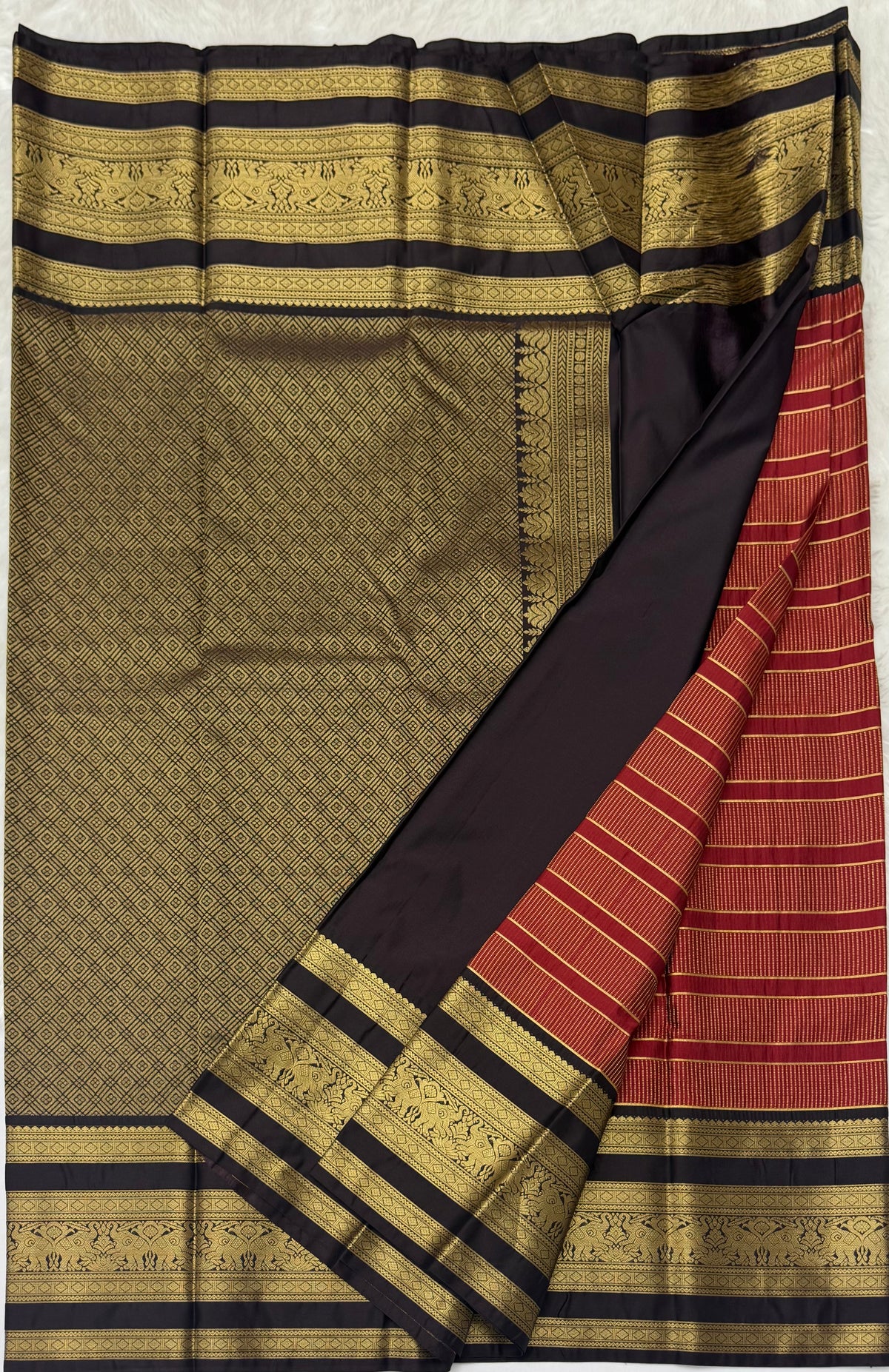 PREMIUM SEMI KANCHI SILK SAREE - ROYAL MAROON