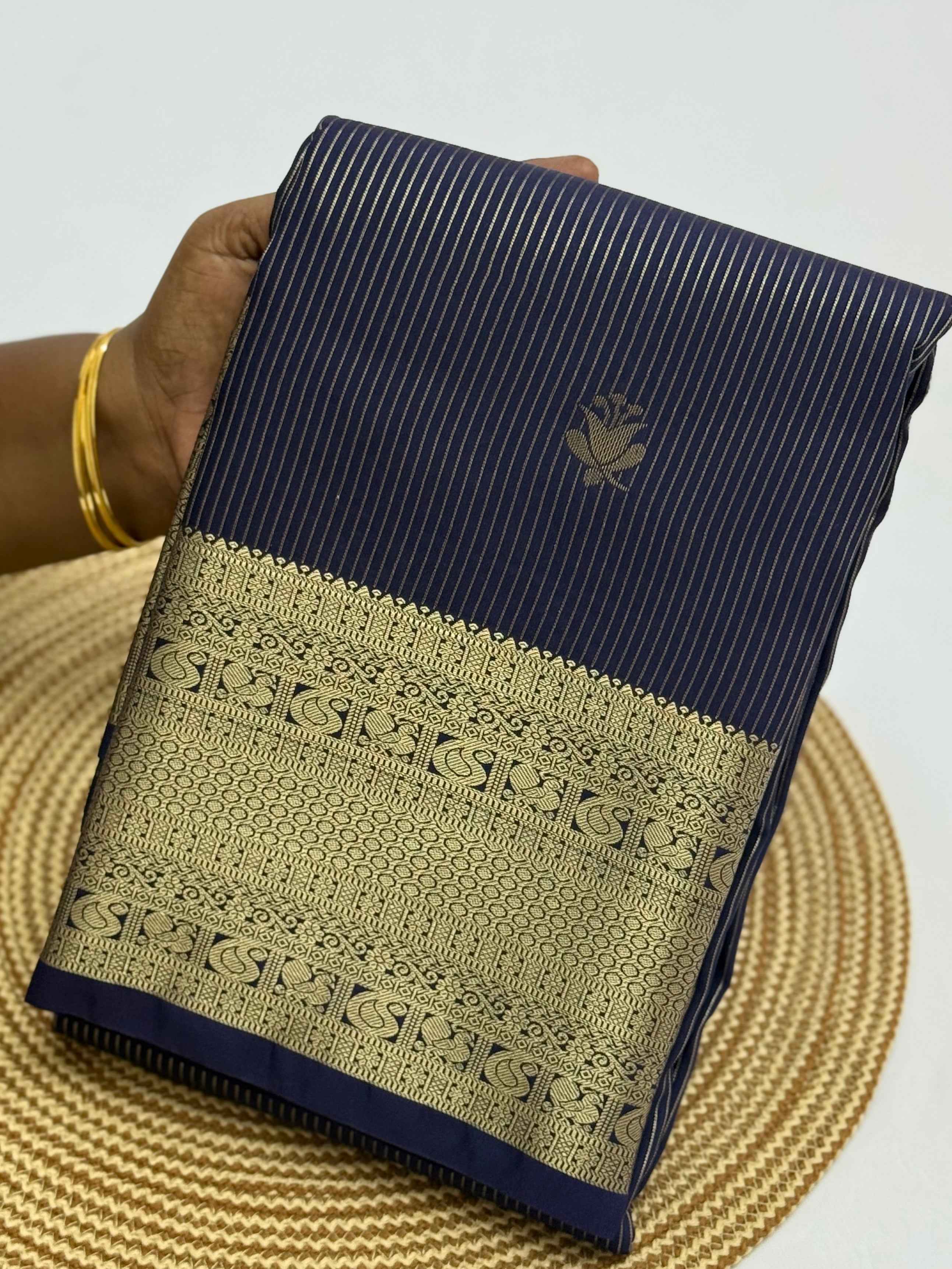 PREMIUM SEMI KANCHI SILK SAREE - NAVY BLUE