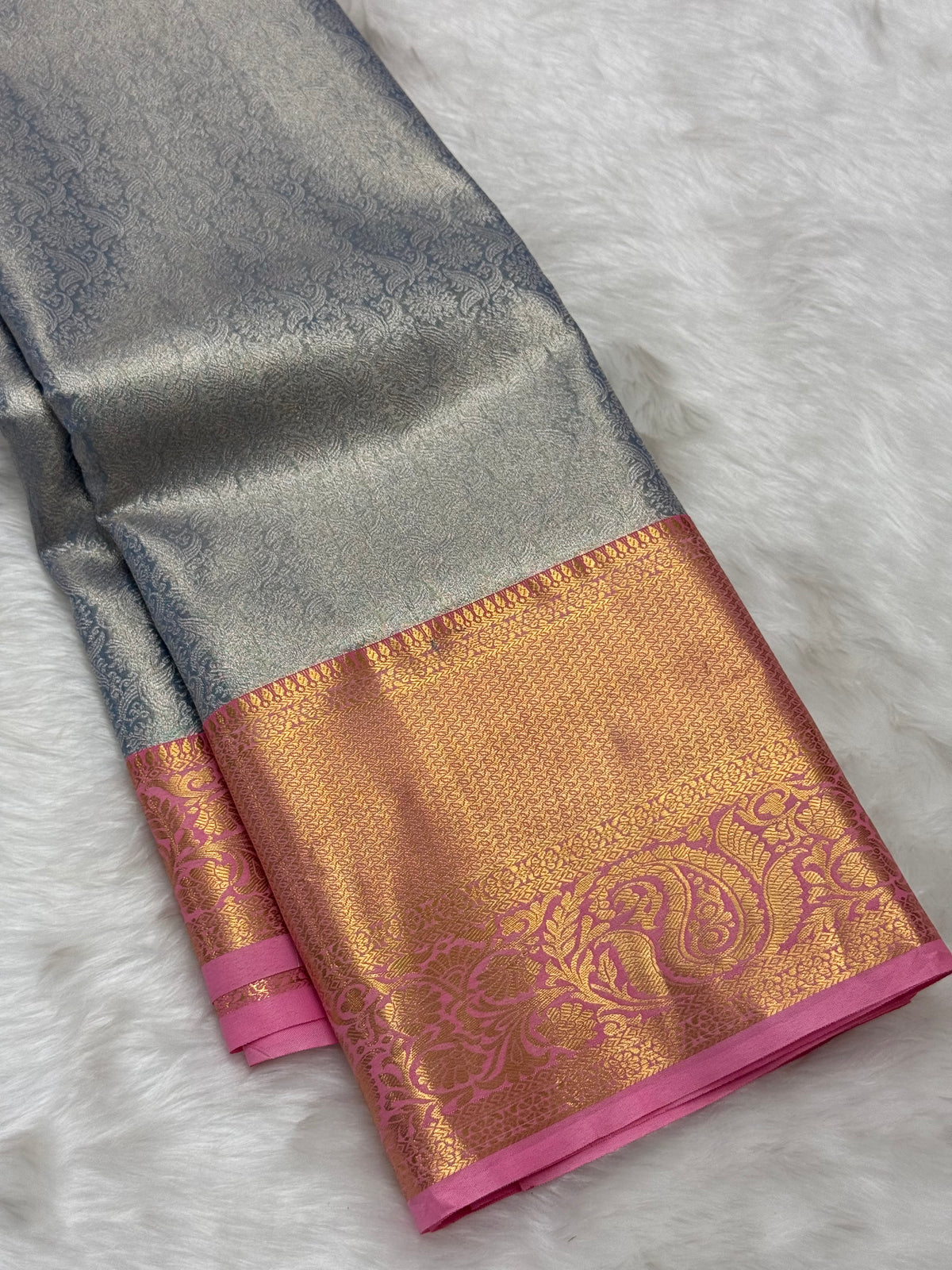 PREMIUM SEMI KANCHI TISSUE SILK SAREE - ICE BLUE