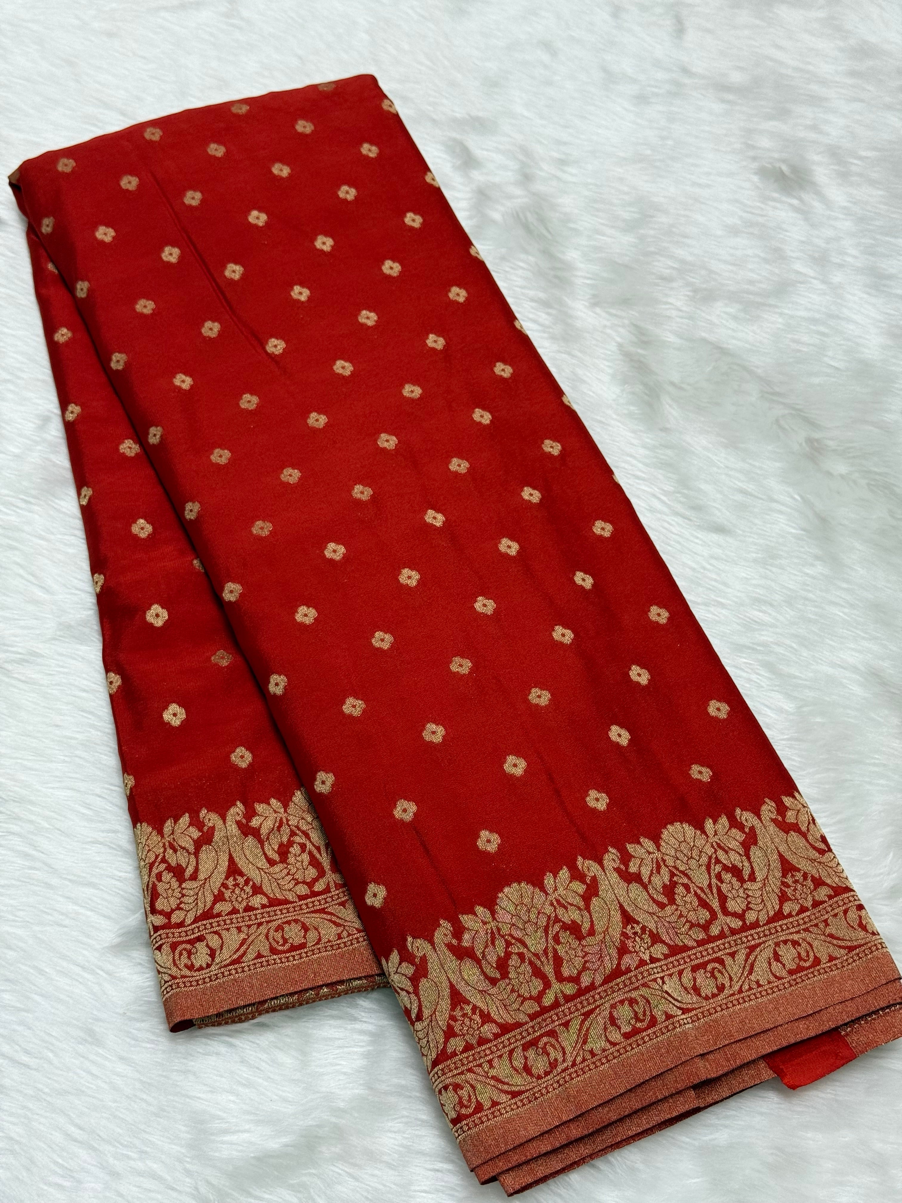 PREMIUM BANARASI SILK SAREE - TOMATO RED