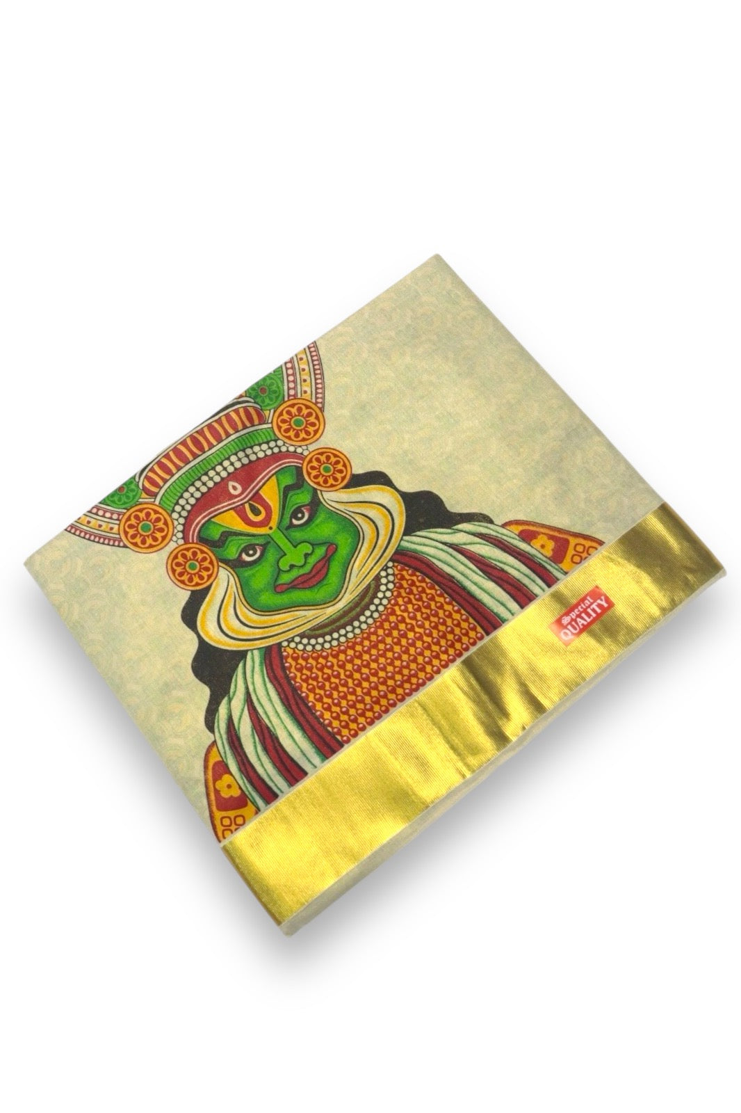 MURAL PAINTED/PRINTED KASAVU TISSUE SAREE (GOLD)