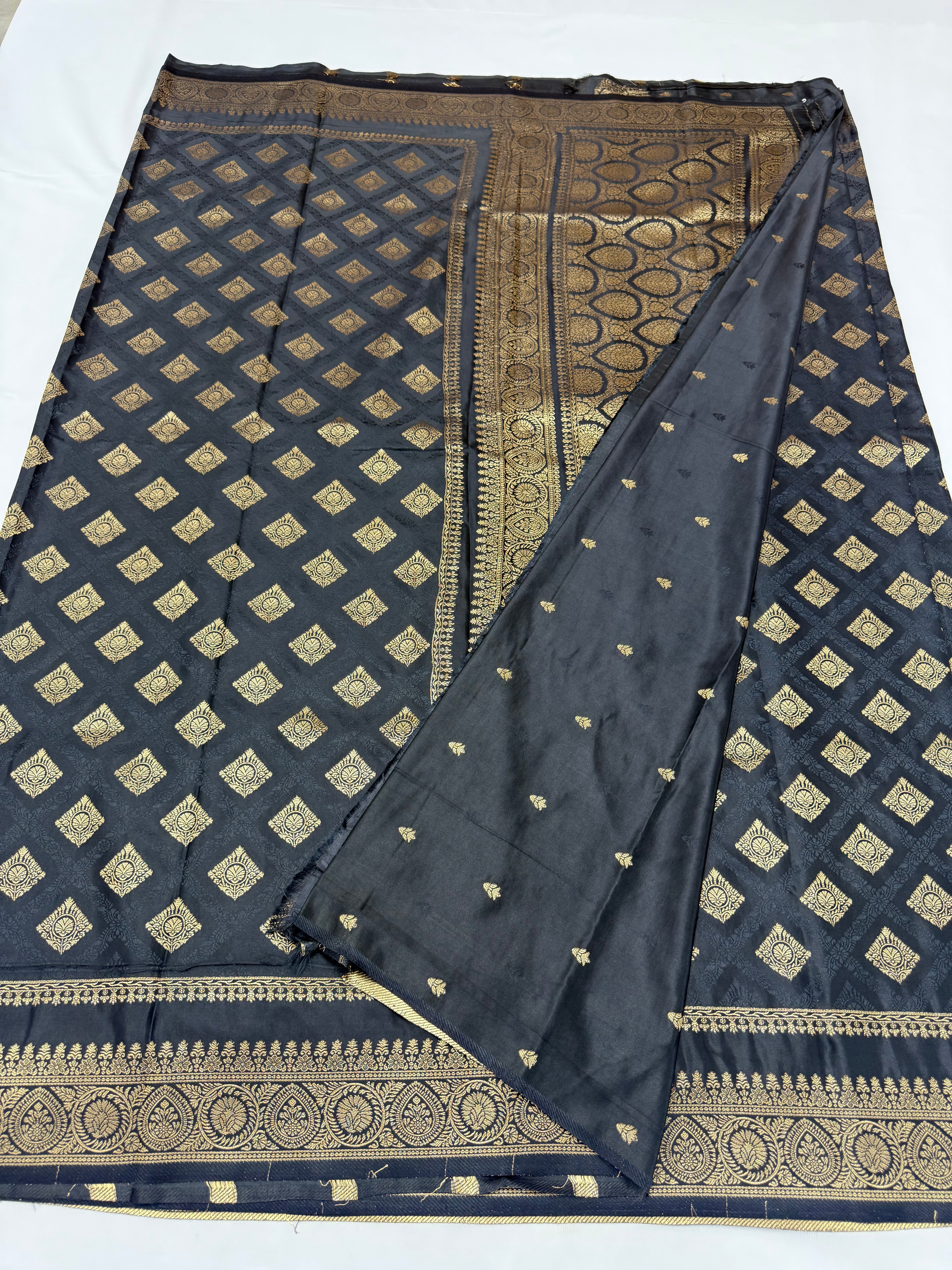 PREMIUM SATIN CREPE SILK SAREE - BLACK