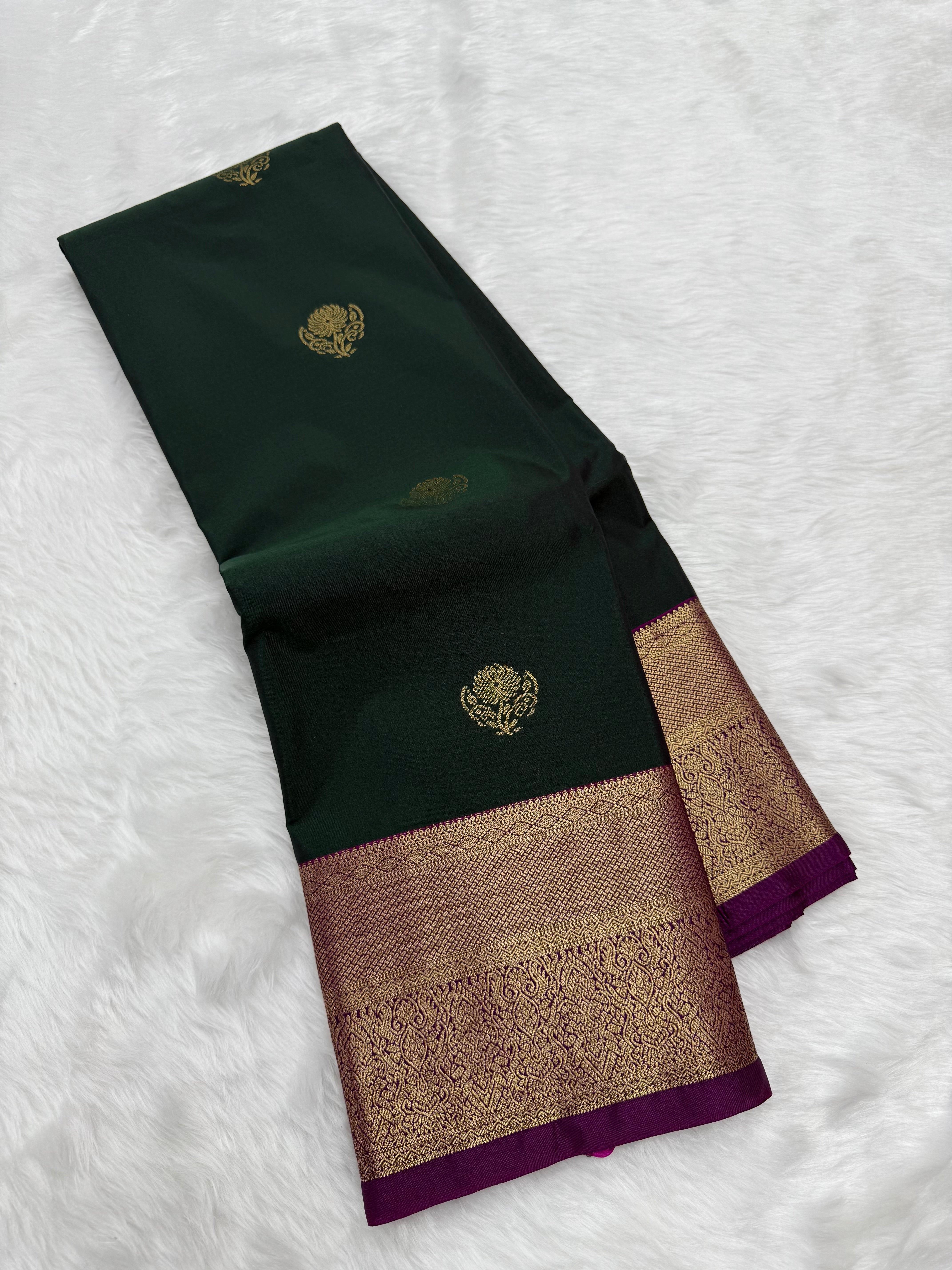 PREMIUM SEMI KANCHI SILK SAREE - SACRAMENTO GREEN