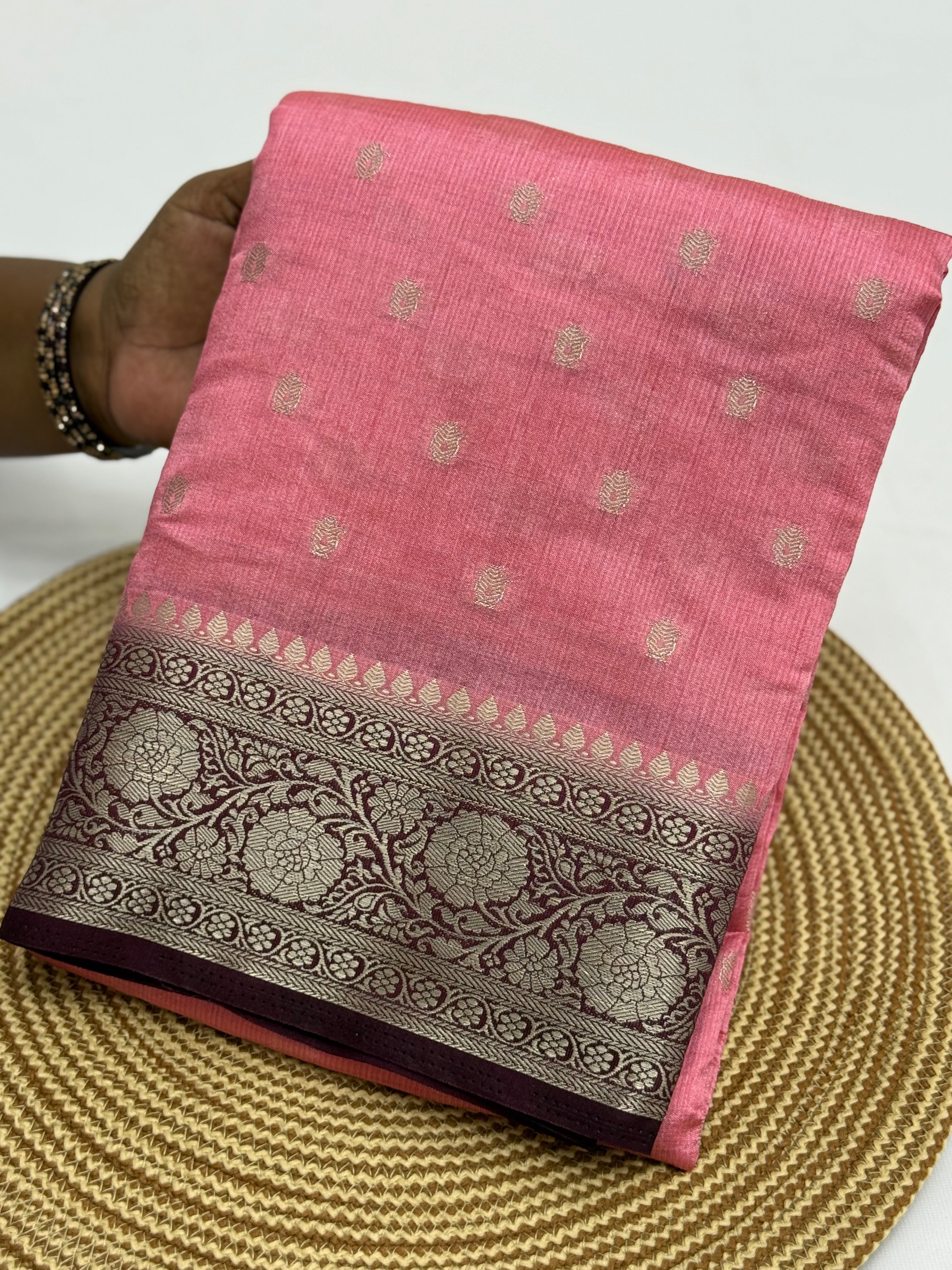 BEAUTIFUL TUSSAR SILK SAREE - BABY PINK
