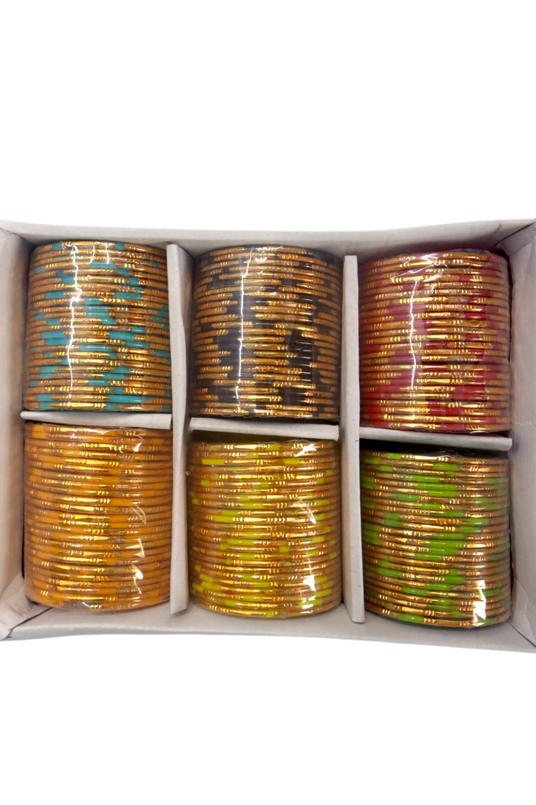 TRADITIONAL BABY SHOWER GLASS BANGLES - 6 COLOUR MIX (BOX OF 144 PCS)