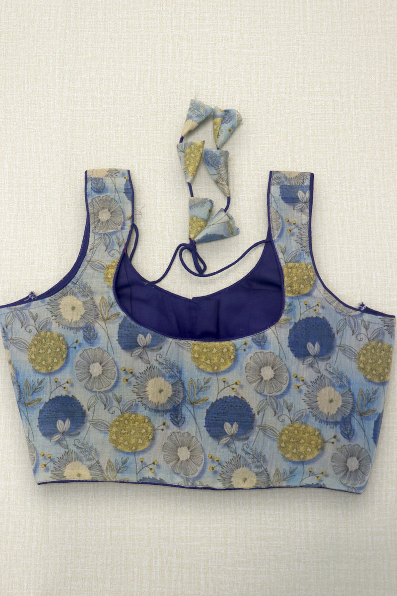 WOMEN'S SLEEVELESS FLORAL PRINTED READYMADE BLOUSE - BLUE