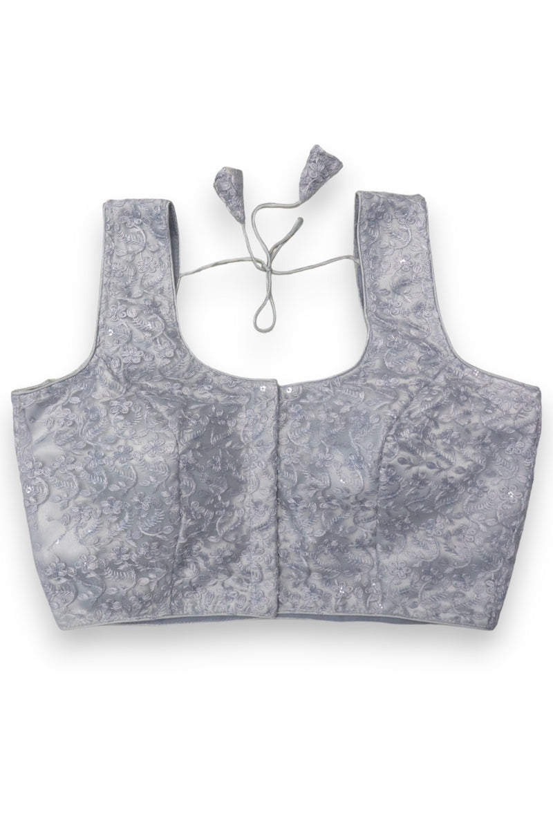 WOMEN'S SLEEVELESS DESIGNER READYMADE BLOUSE - SILVER