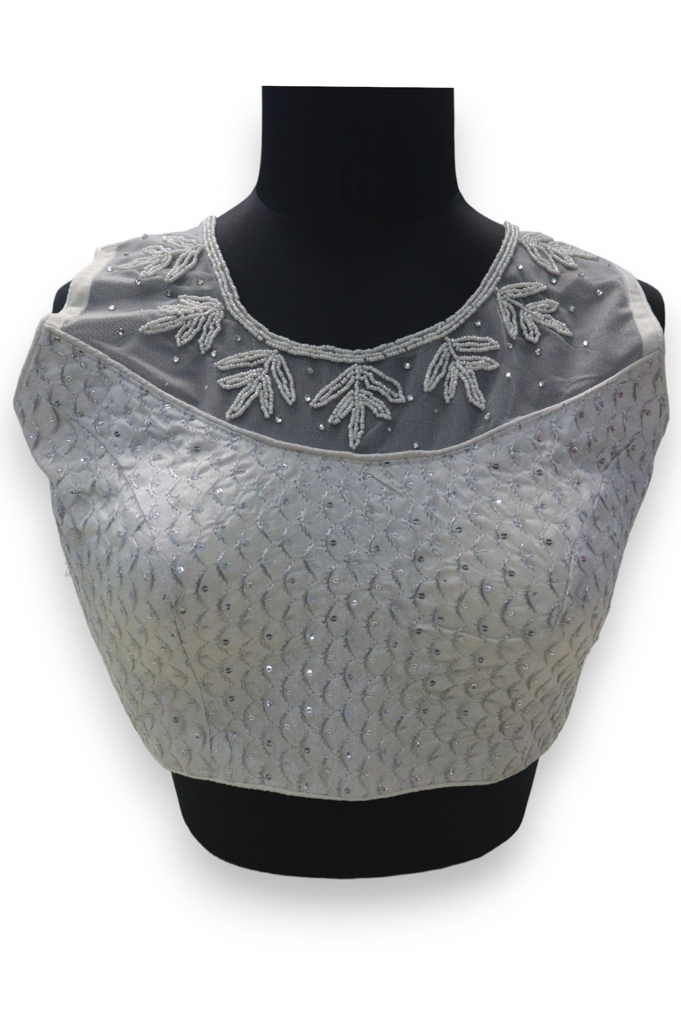 WOMEN'S MAGGAM EMBROIDERY WORK SAREE BLOUSE - SILVER