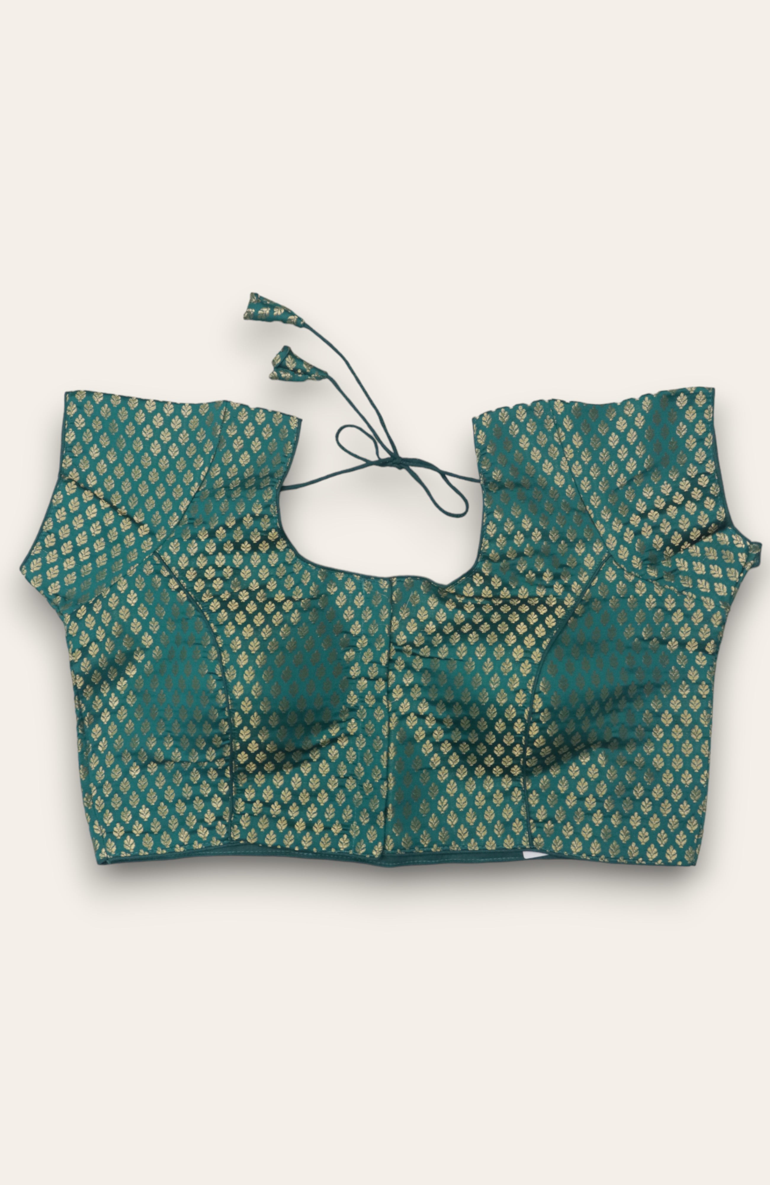 WOMEN'S SHORT SLEEVE READYMADE SAREE BLOUSE - TEAL GREEN