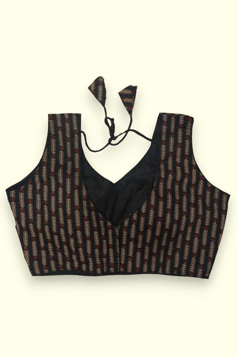 WOMEN'S SLEEVELESS PRINTED COTTON BLOUSE - BLACK