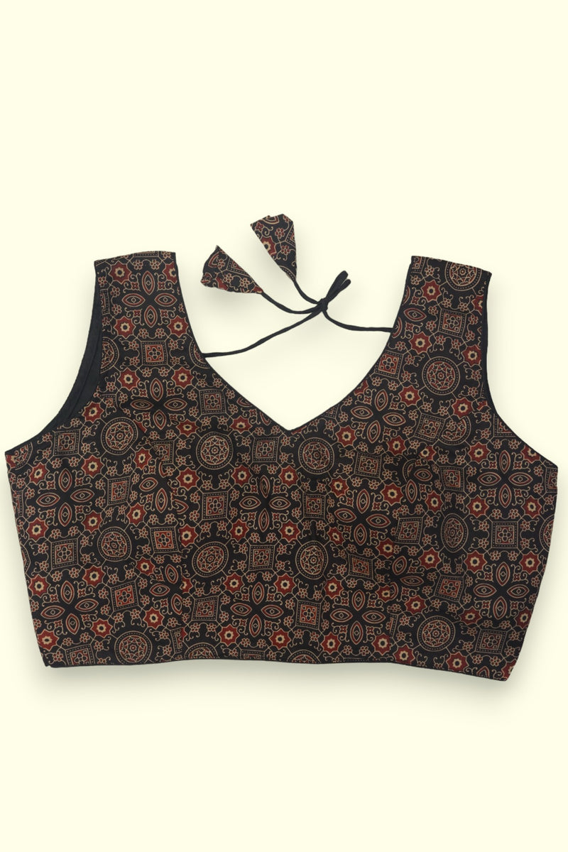 WOMEN'S SLEEVELESS PRINTED COTTON BLOUSE - BLACK