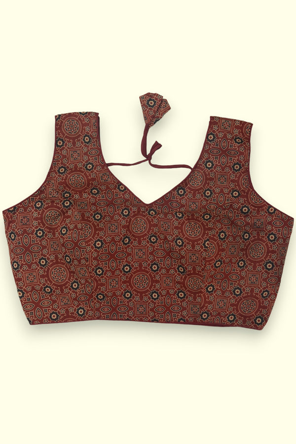 WOMEN'S SLEEVELESS PRINTED COTTON BLOUSE - BROWN