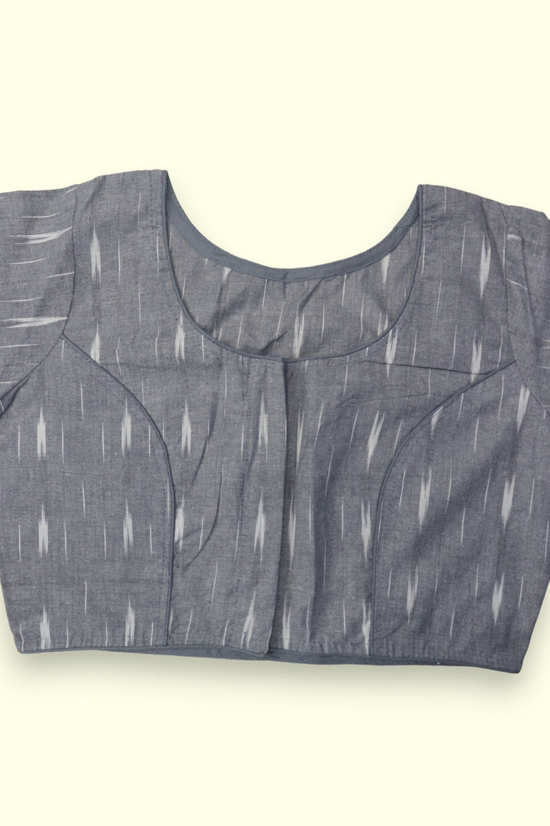 HIGH NECK COTTON SAREE BLOUSE - GREY