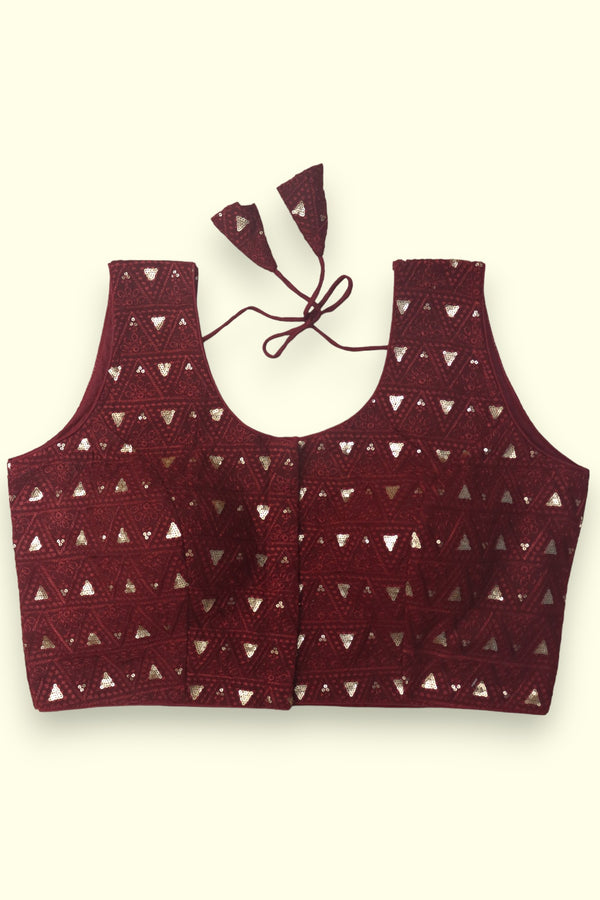 SLEEVELESS EMBROIDERY SEQUIN BLOUSE- MAROON