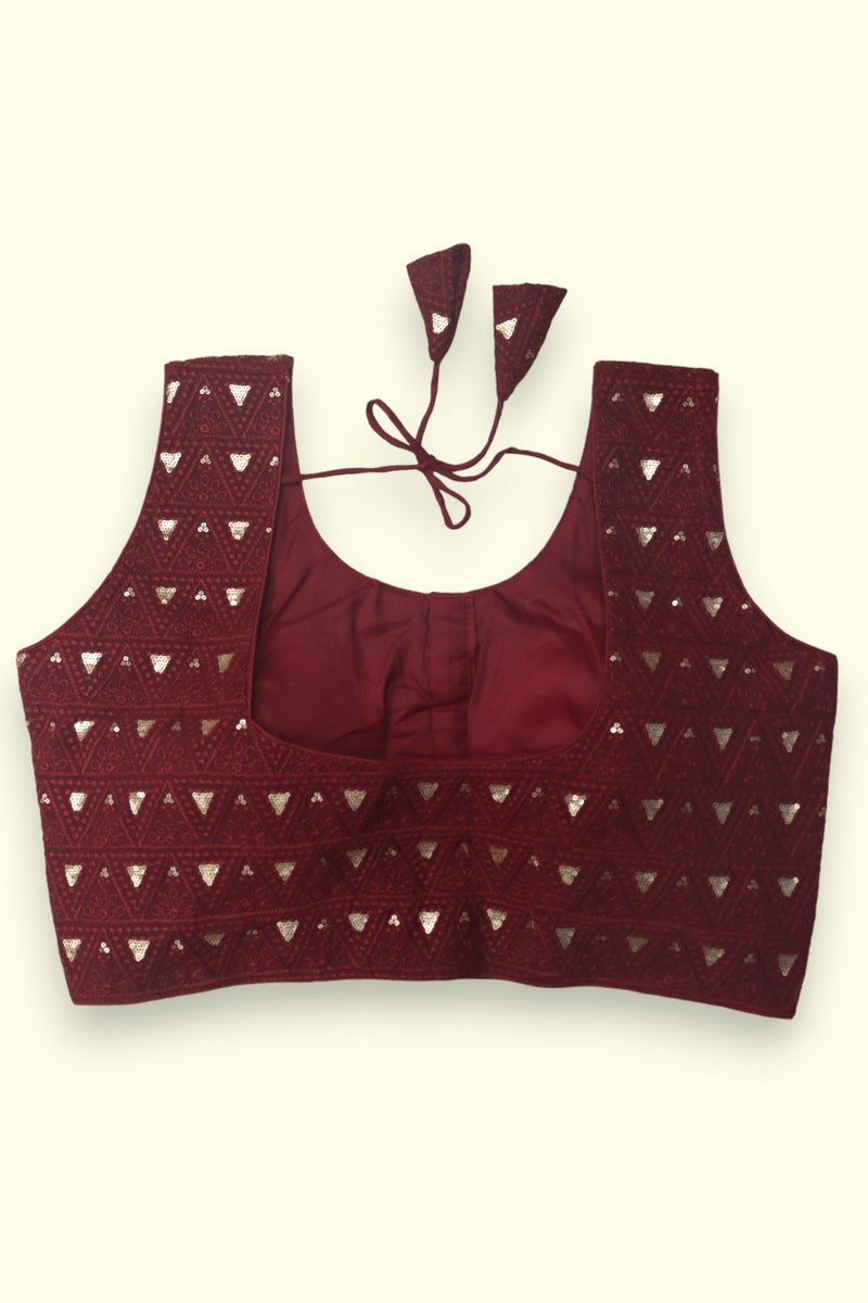 SLEEVELESS EMBROIDERY SEQUIN BLOUSE- MAROON