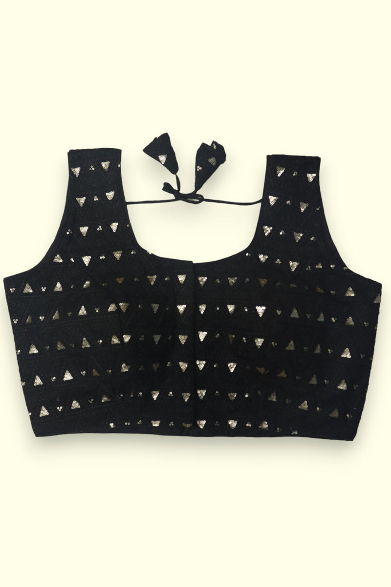 SLEEVELESS EMBROIDERY SEQUIN BLOUSE- BLACK