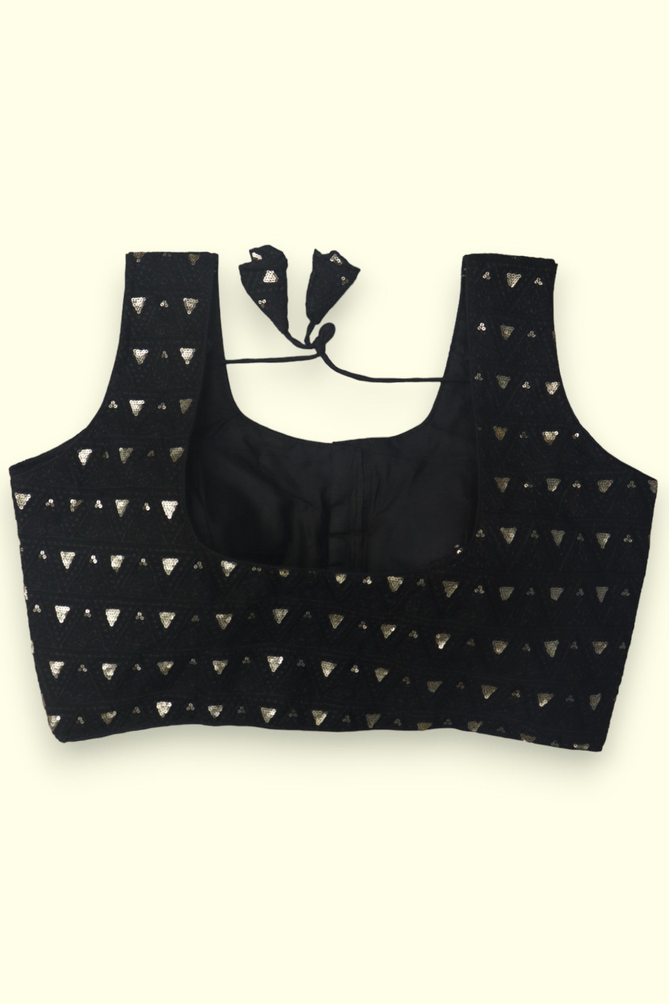 SLEEVELESS EMBROIDERY SEQUIN BLOUSE- BLACK