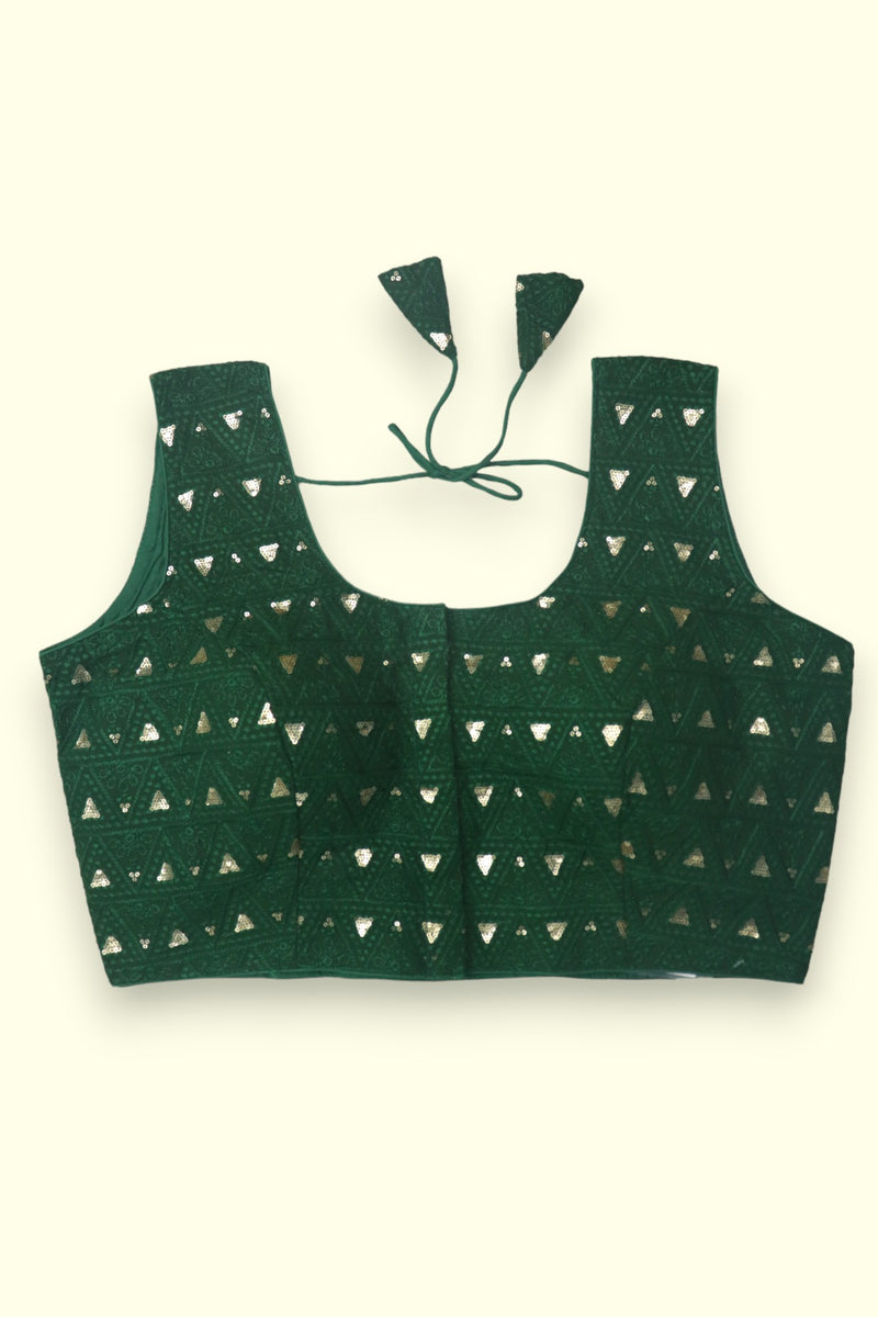 SLEEVELESS EMBROIDERY SEQUIN BLOUSE- GREEN