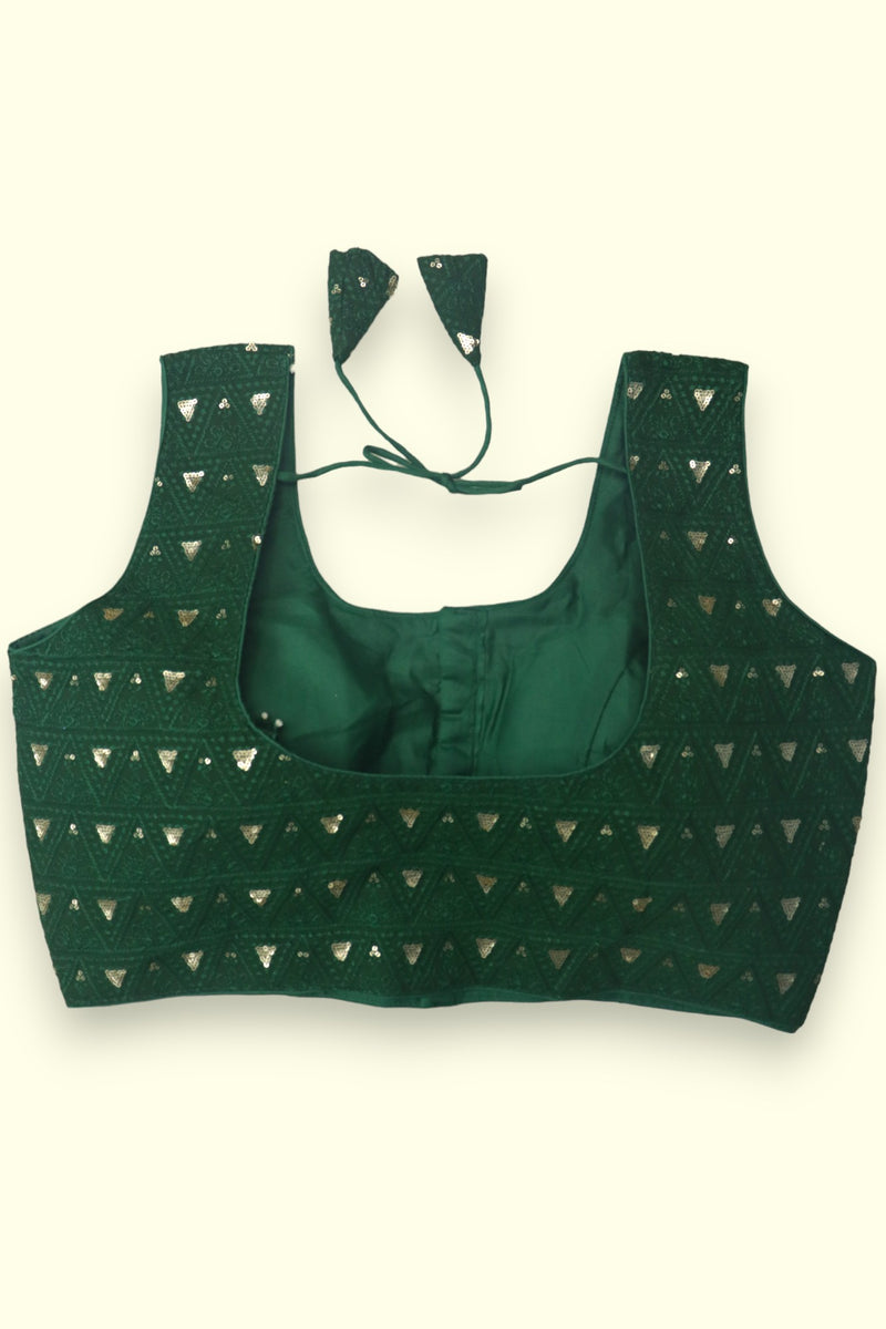 SLEEVELESS EMBROIDERY SEQUIN BLOUSE- GREEN