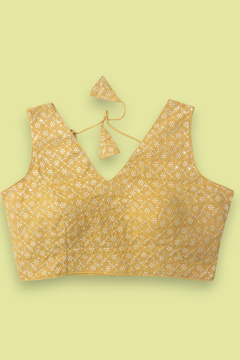 SLEEVELESS SEQUIN EMBROIDERY BLOUSE- ECRU YELLOW