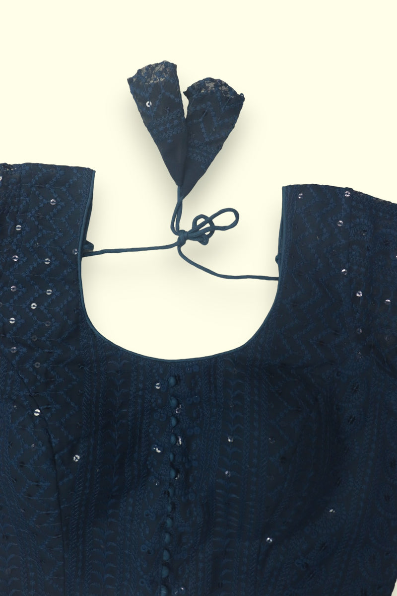 FANCY 3/4TH SLEEVE EMBROIDERY BLOUSE - PERSIAN BLUE