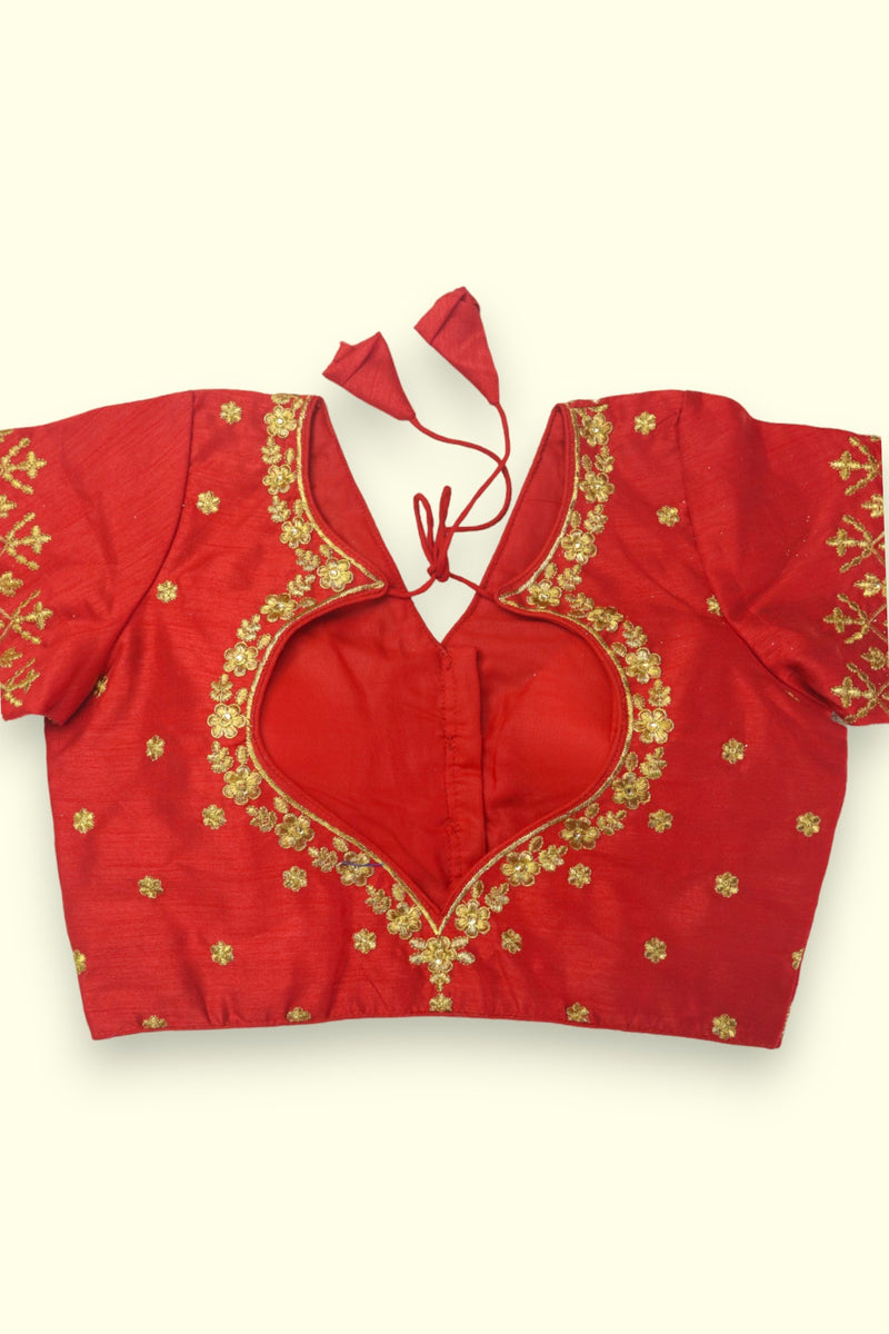 WOMEN'S AARI WORK READYMADE SAREE BLOUSE - RED