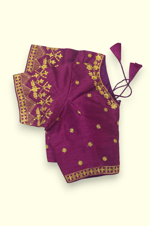 WOMEN'S AARI WORK READYMADE SAREE BLOUSE - PURPLE