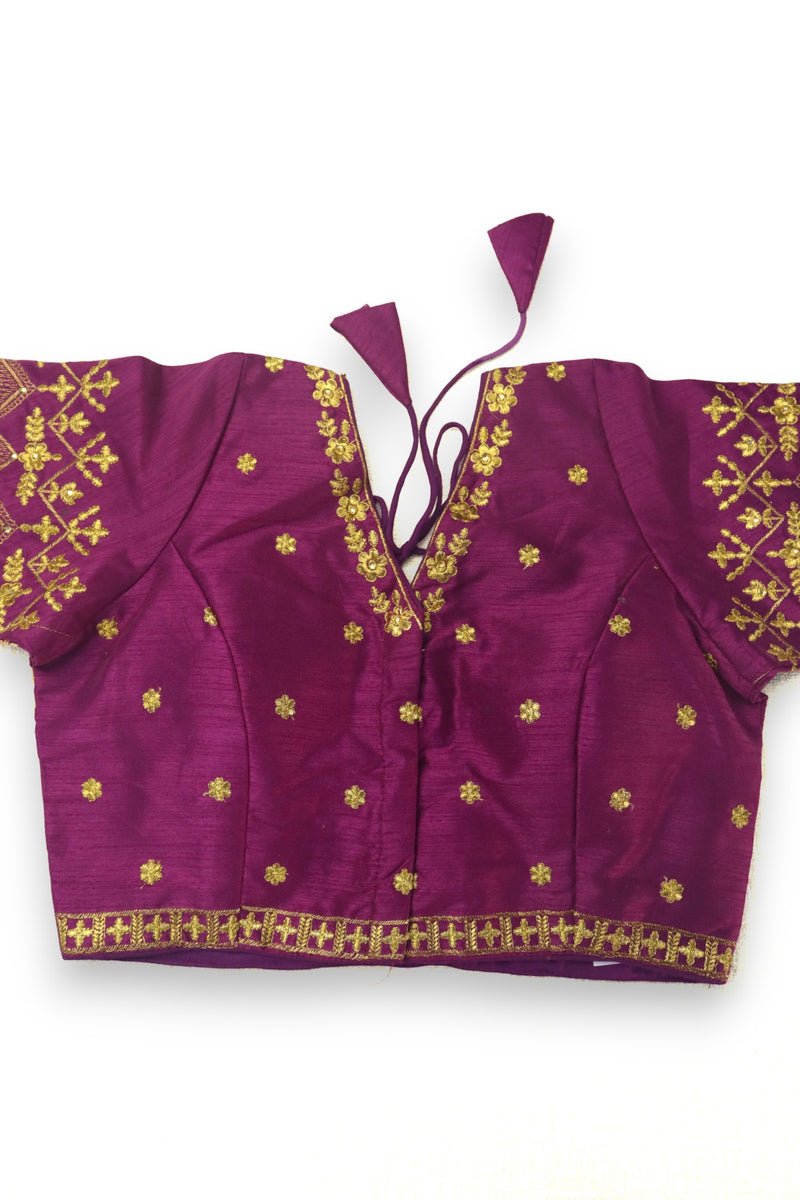 WOMEN'S AARI WORK READYMADE SAREE BLOUSE - PURPLE