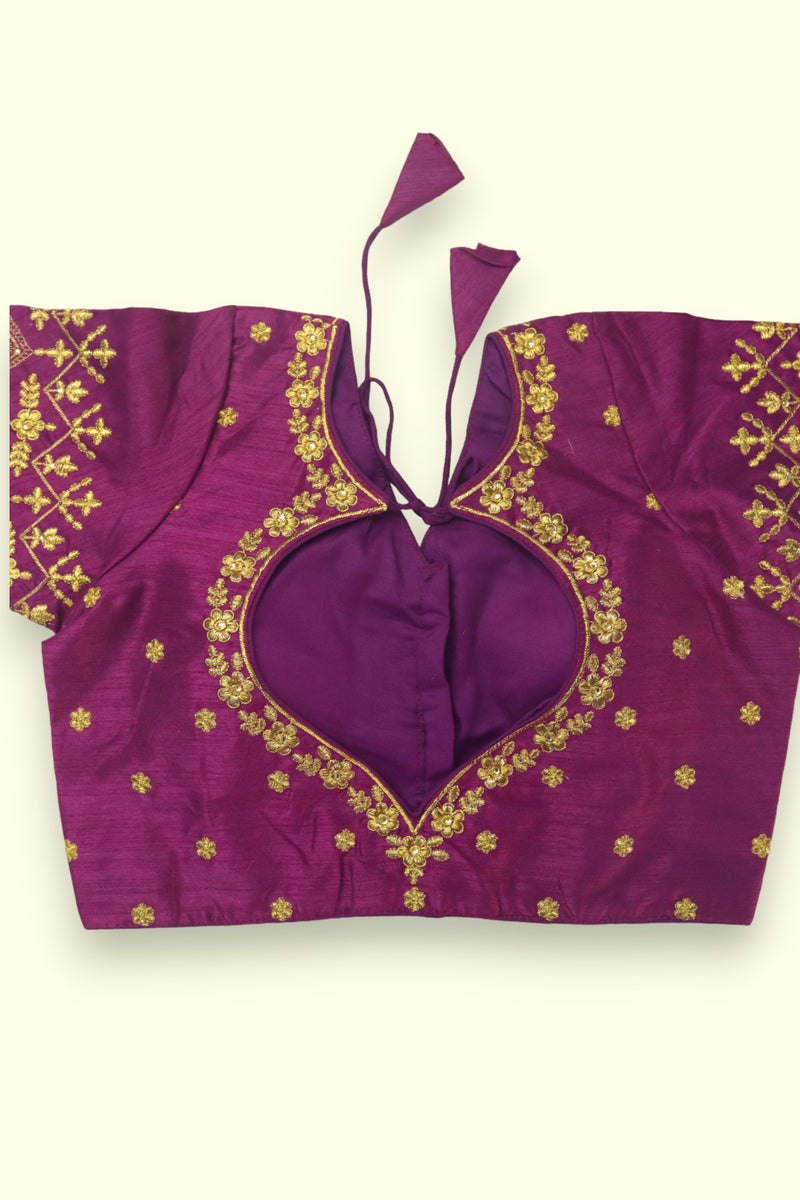 WOMEN'S AARI WORK READYMADE SAREE BLOUSE - PURPLE