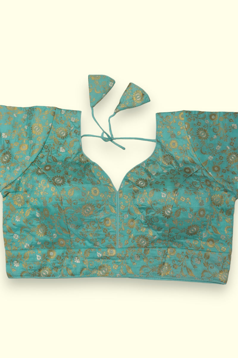 WOMEN'S HALF SLEEVE READYMADE SAREE BLOUSE - PISTA GREEN