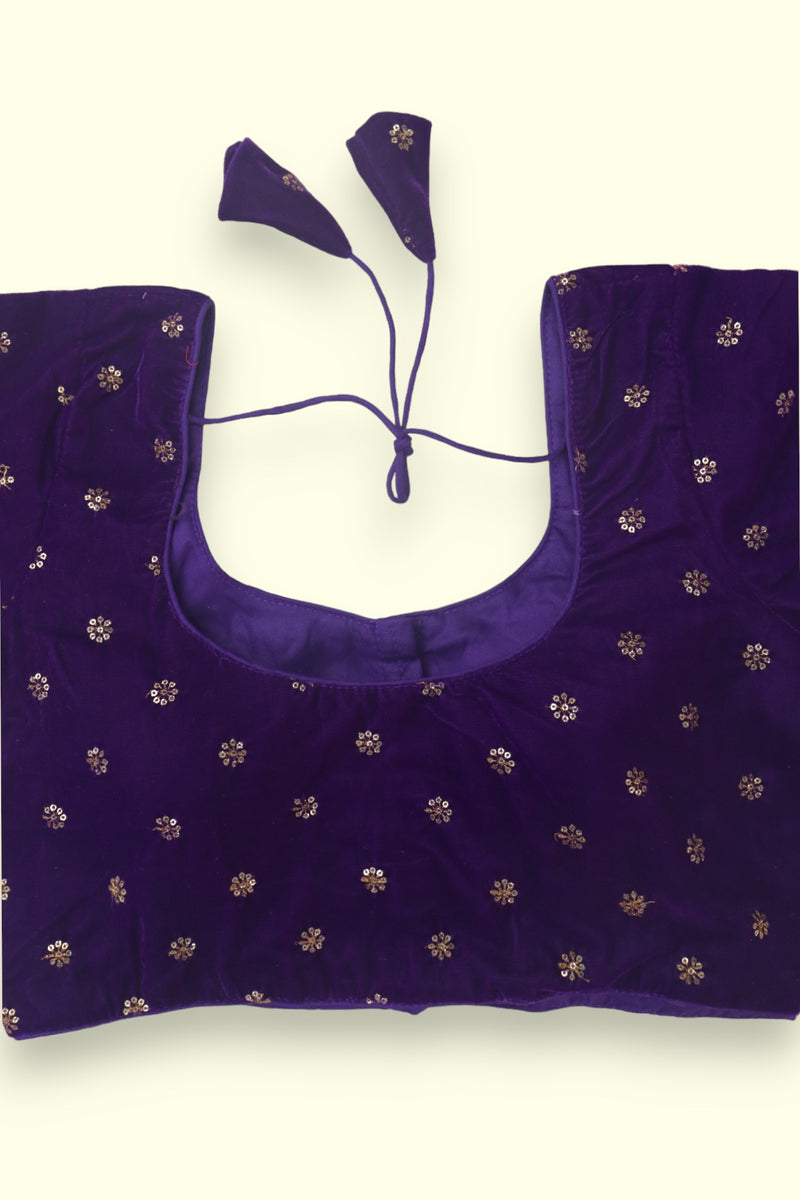 FANCY SEQUIN WORK VELVET SAREE BLOUSE - VIOLET