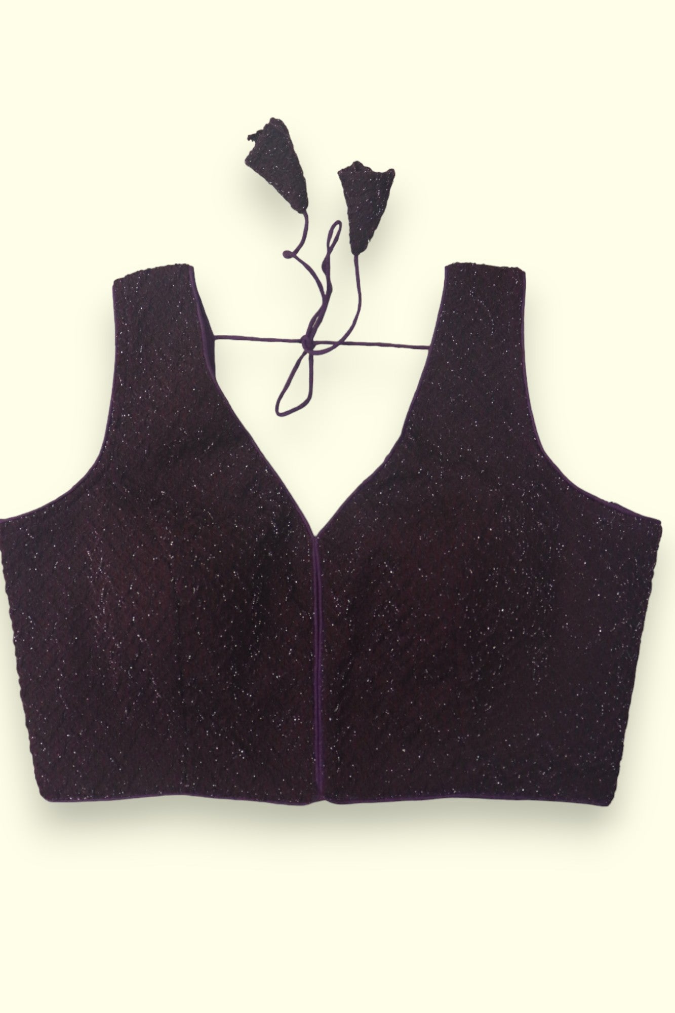 FANCY SLEEVELESS READYMADE SHIMMER BLOUSE - WINE