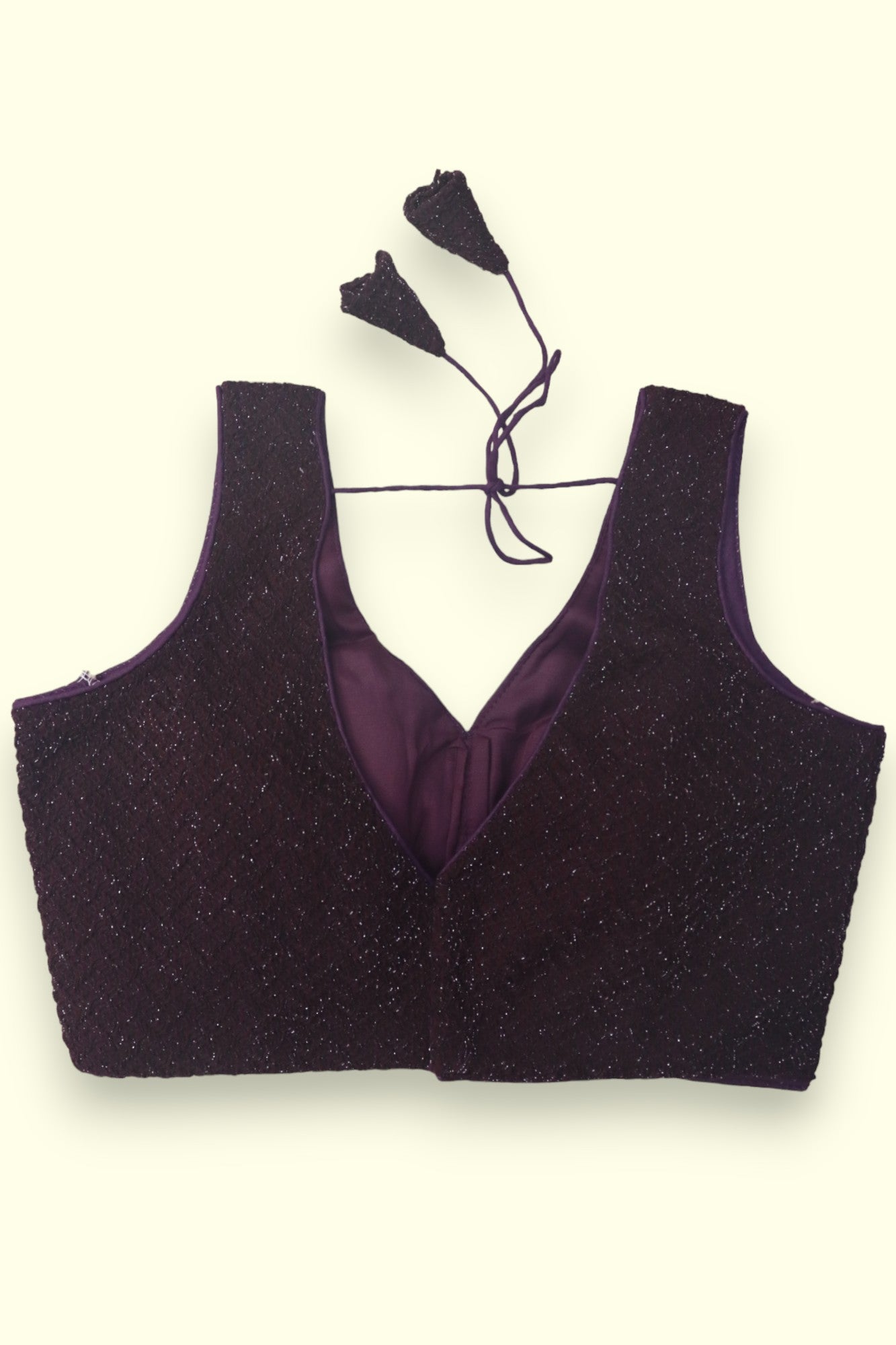 FANCY SLEEVELESS READYMADE SHIMMER BLOUSE - WINE