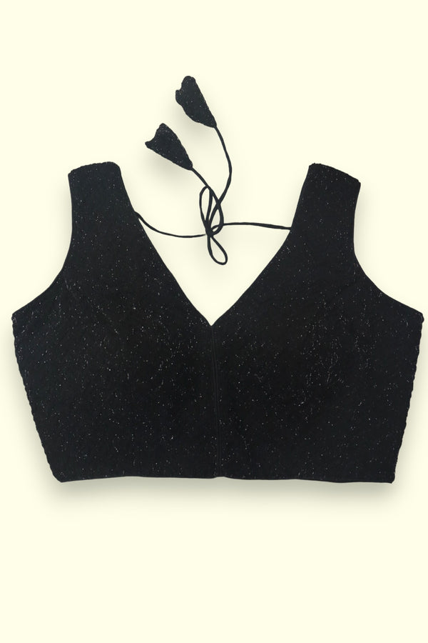 FANCY SLEEVELESS READYMADE SHIMMER BLOUSE - BLACK