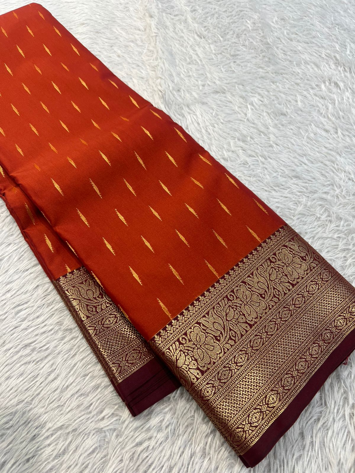 PREMIUM SEMI KANCHI SILK SAREE - RUST ORANGE