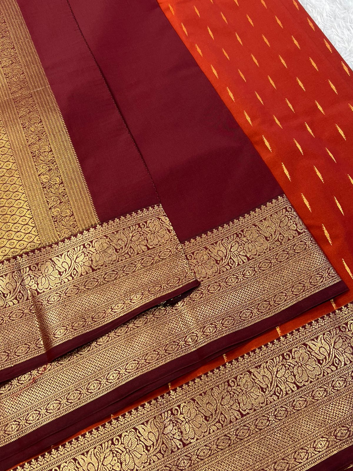 PREMIUM SEMI KANCHI SILK SAREE - RUST ORANGE