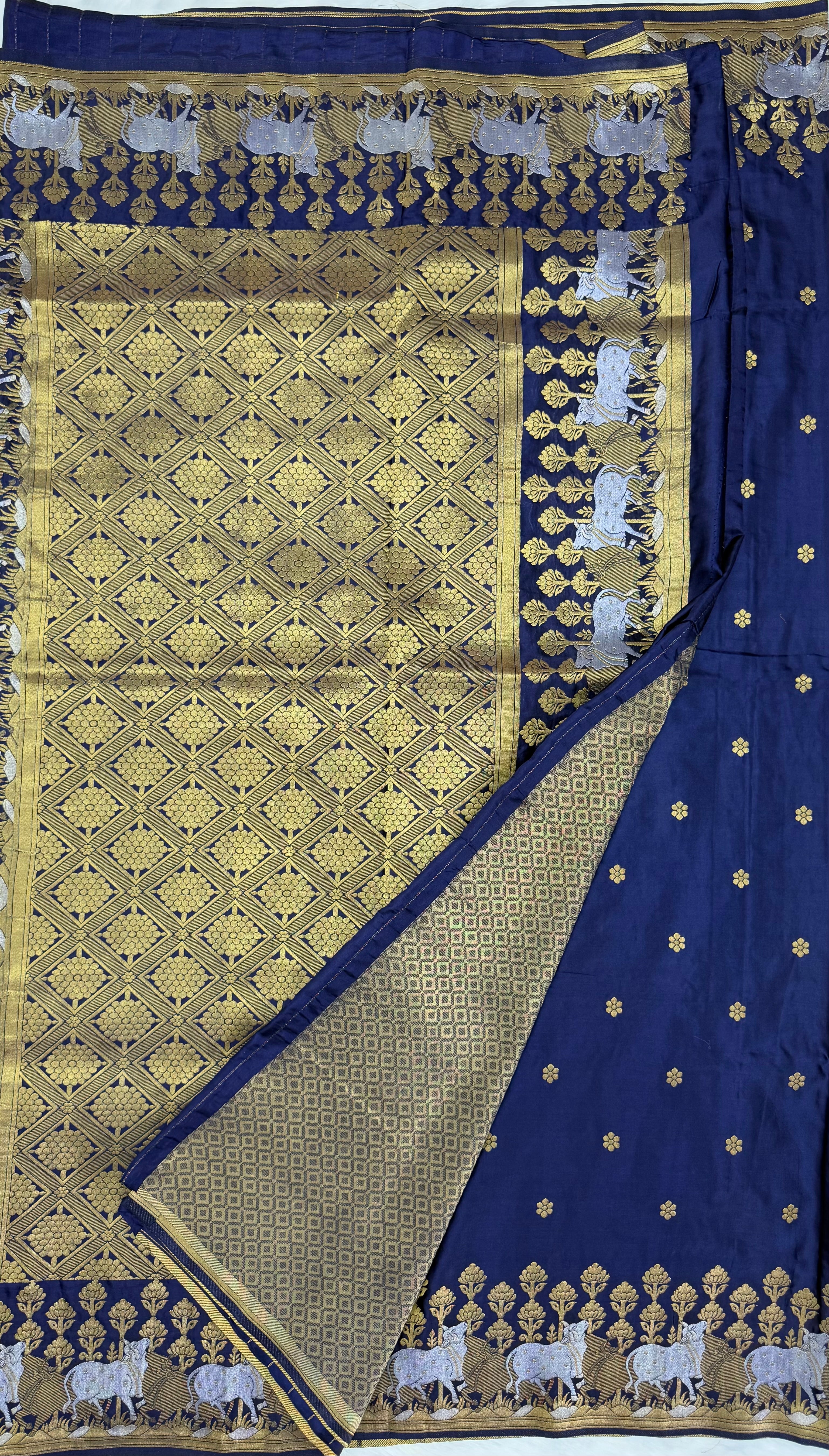 BANARASI MEENAKARI MASHRU SILK SAREE - NAVY BLUE