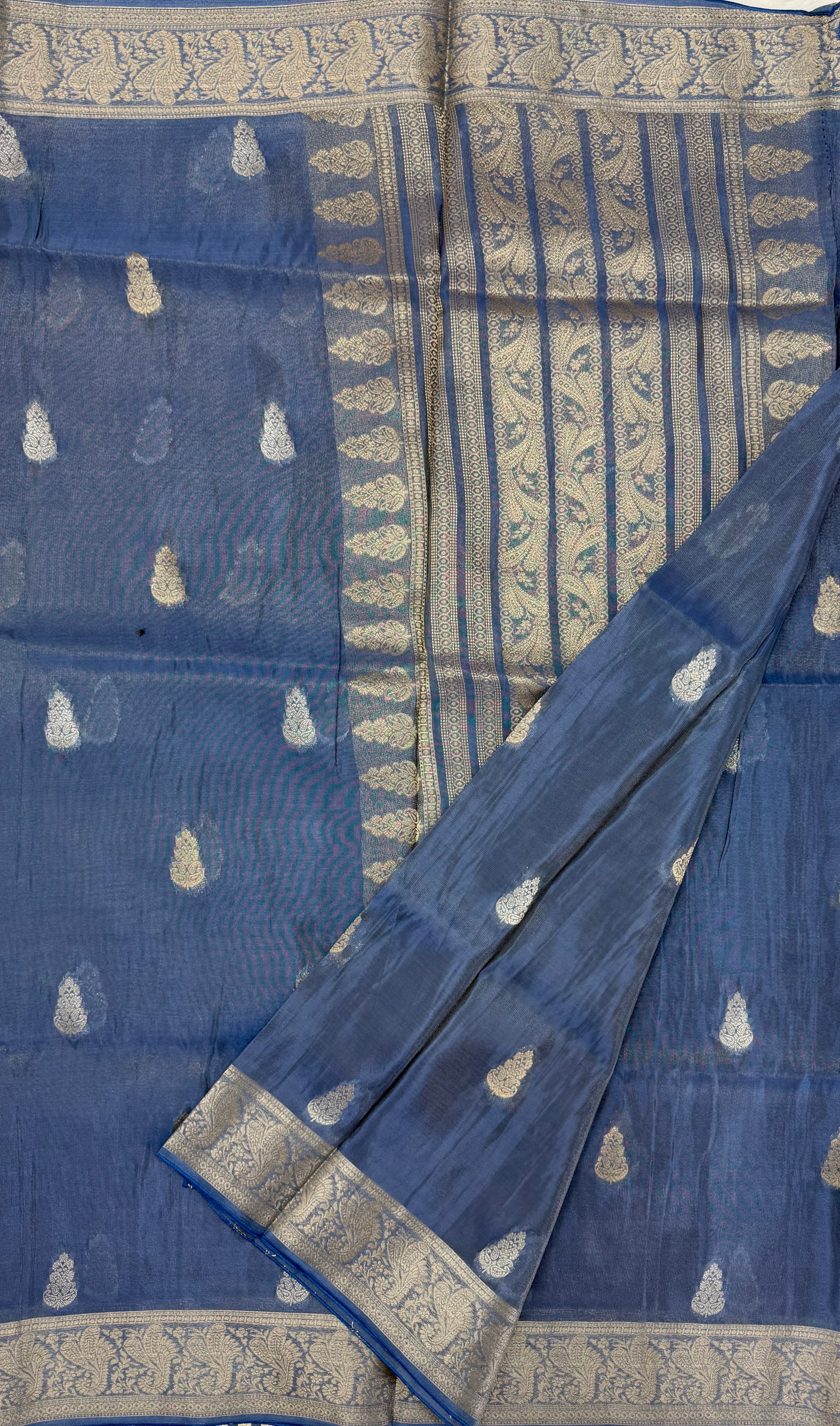 PREMIUM BANARASI TISSUE VISCOSE SAREE - GREYISH BLUE