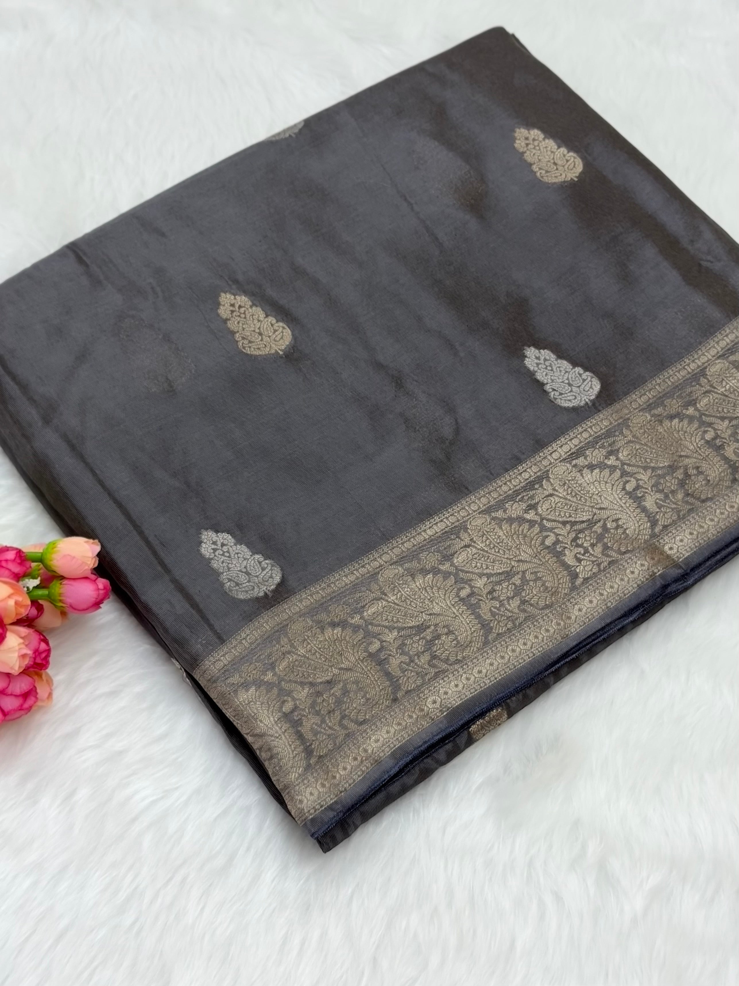PREMIUM BANARASI TISSUE VISCOSE SAREE - INTENSE GREY