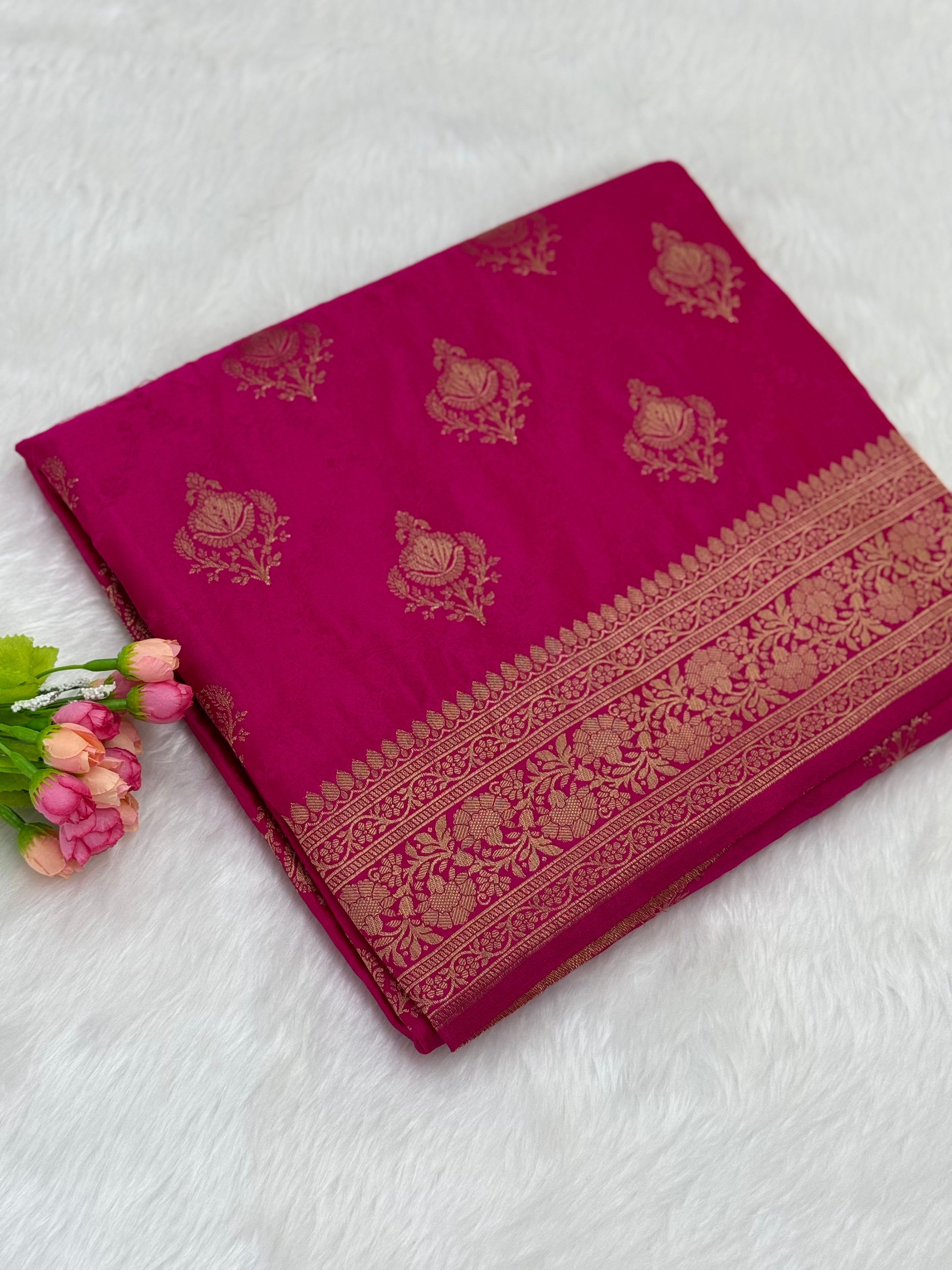 PREMIUM BANARASI MASHRU SILK SAREE - RANI PINK
